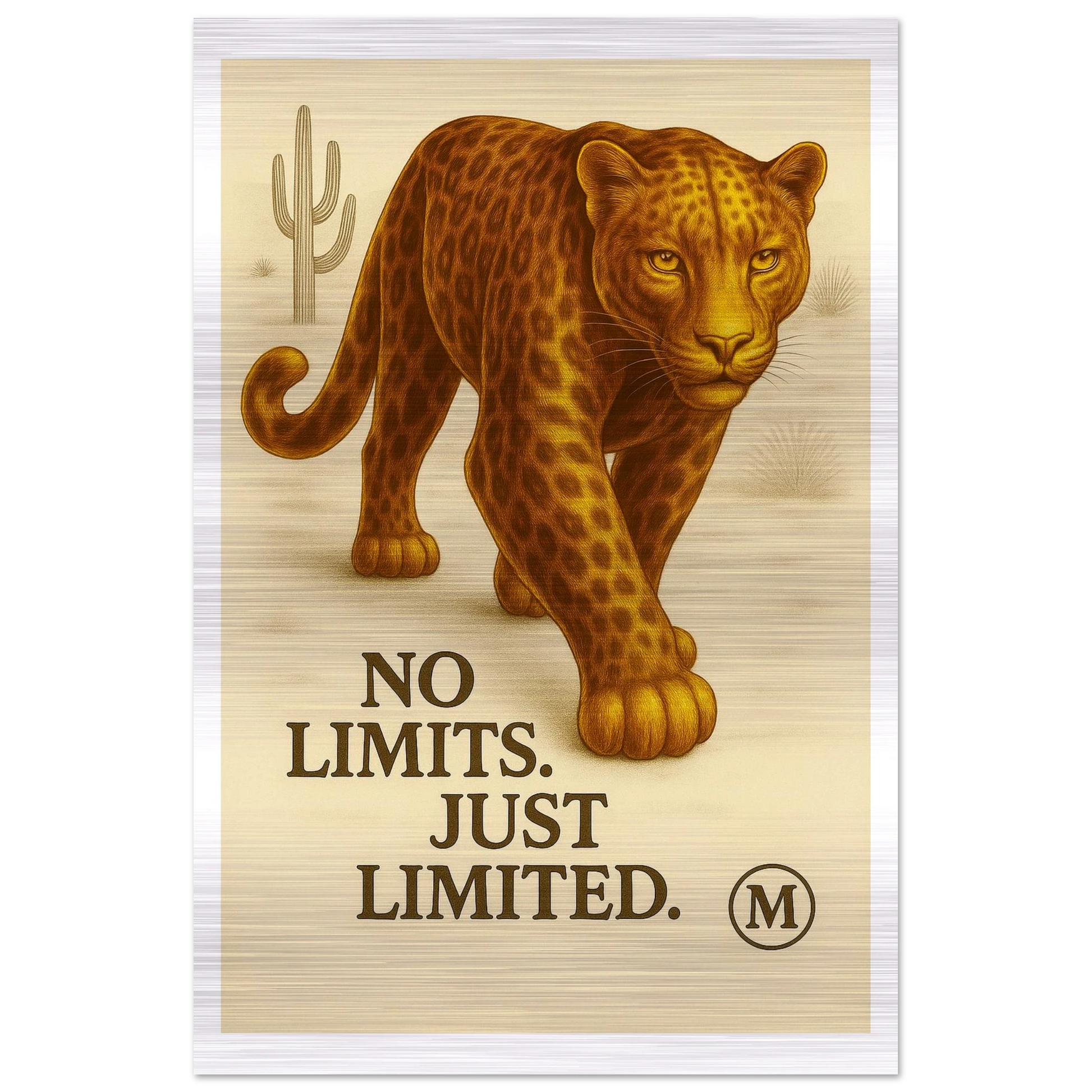 Bestseller panther edges walking through muted desert with quote wild focused fabulous edges. from MATCH collection brushed aluminum luxury
