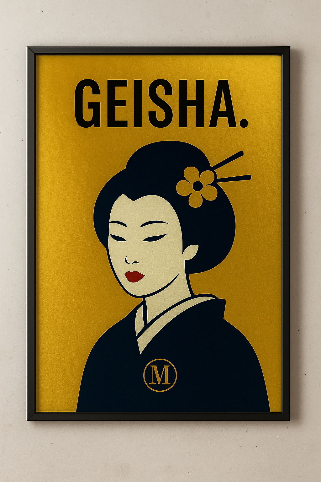 Framed Geisha poster with pastel kimono, metallic floral accents and the quote “Be Your Own Kind of Geisha” – part of the MATCH Geisha art print series.