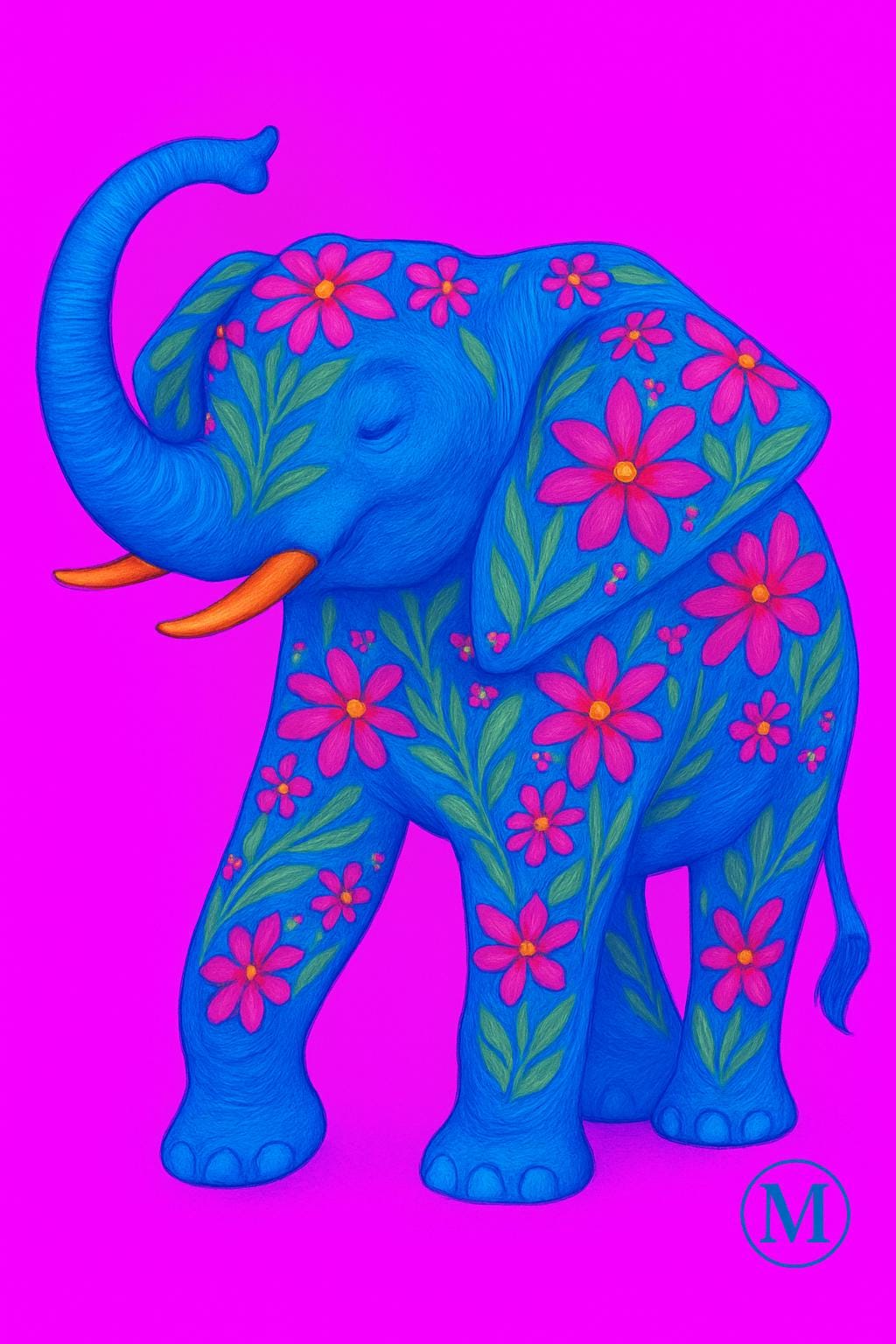 Neon Elephant Art Print - Animal Wall Art - Digital Download