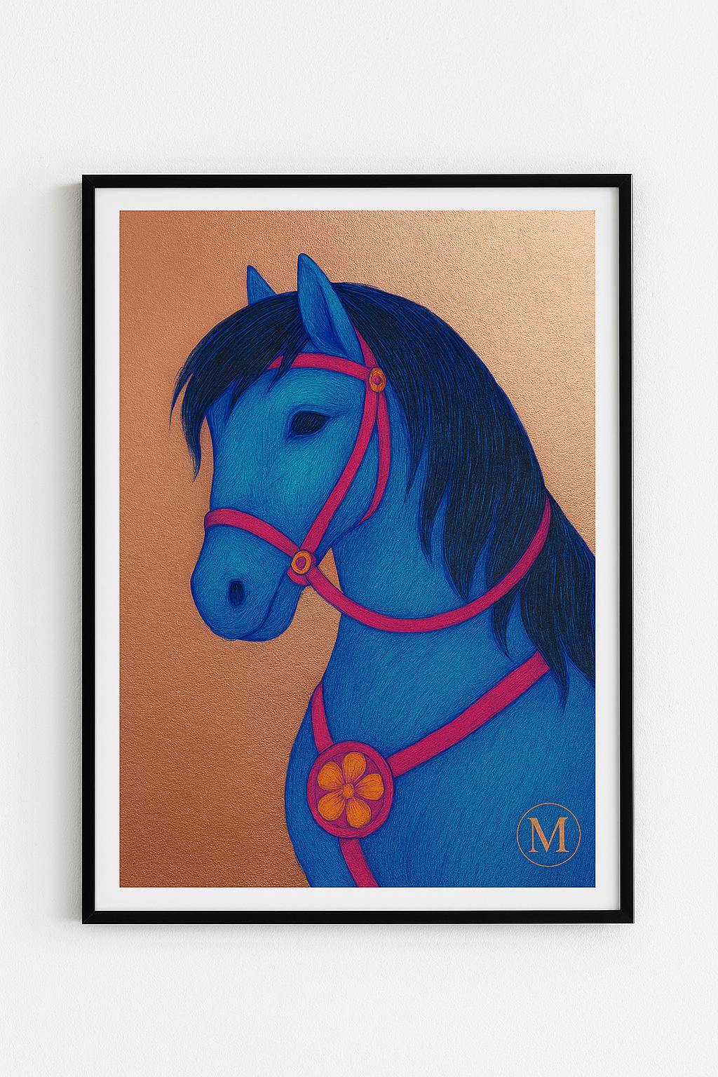 Rose Gold Blue Horse Print - Digital Download Poster