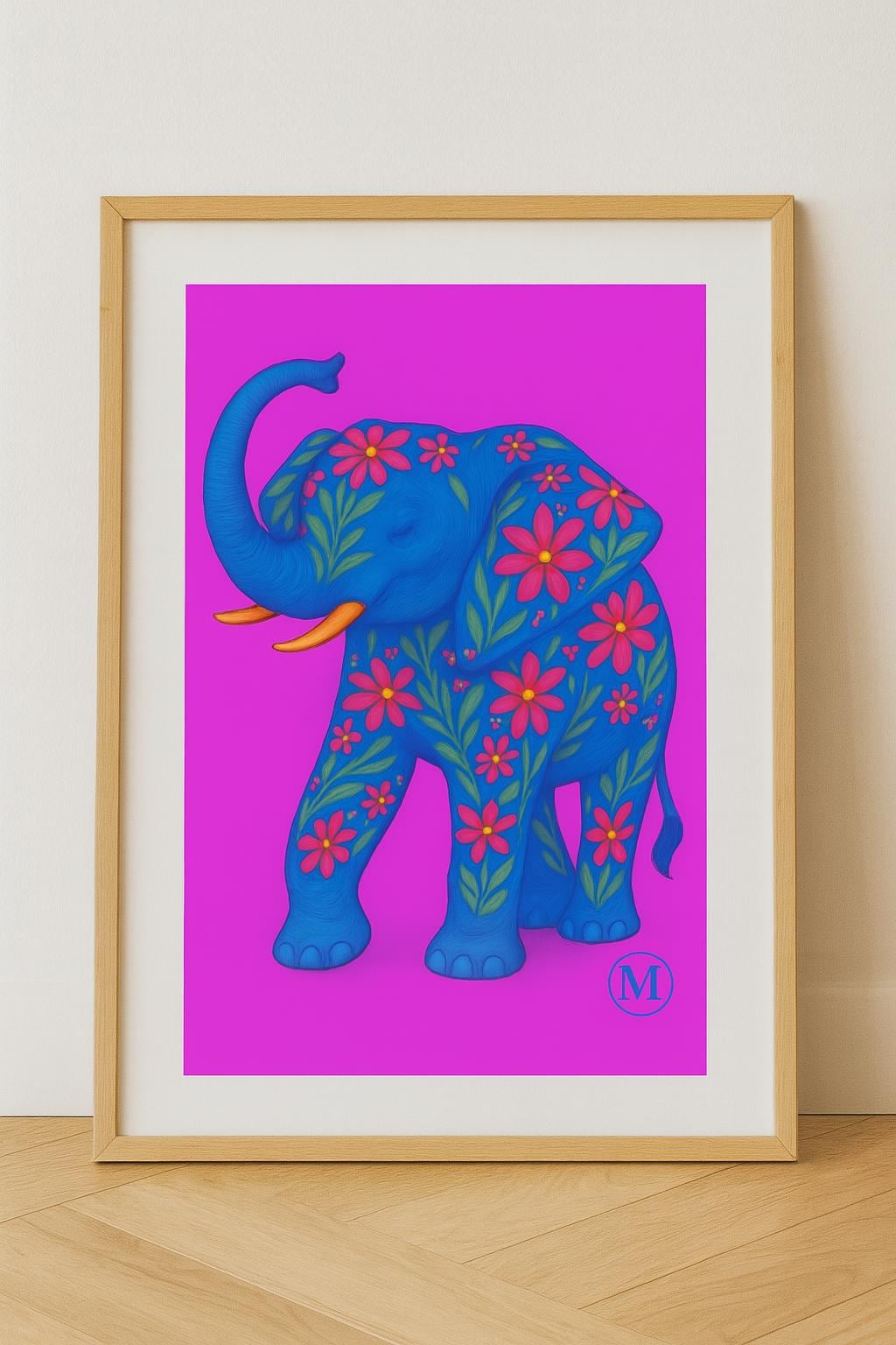 Purple Green Neon Elephant Poster- Digital download