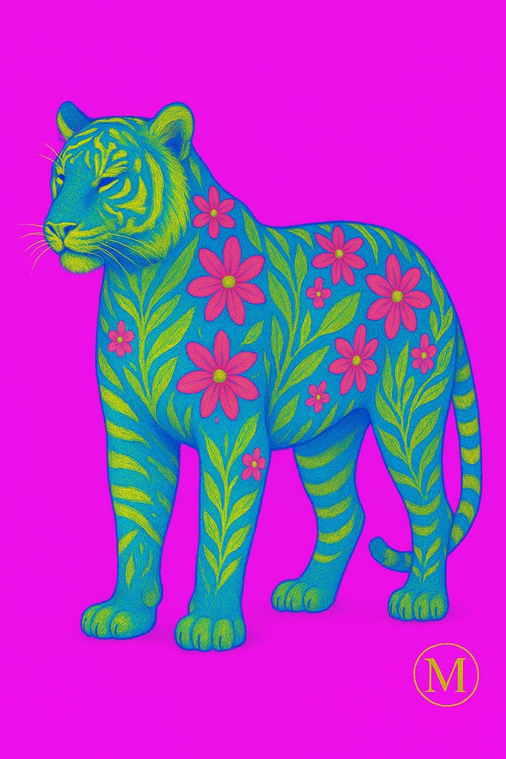 Neon Tiger Art Print - Wild Animal Wall Art - Digital Download