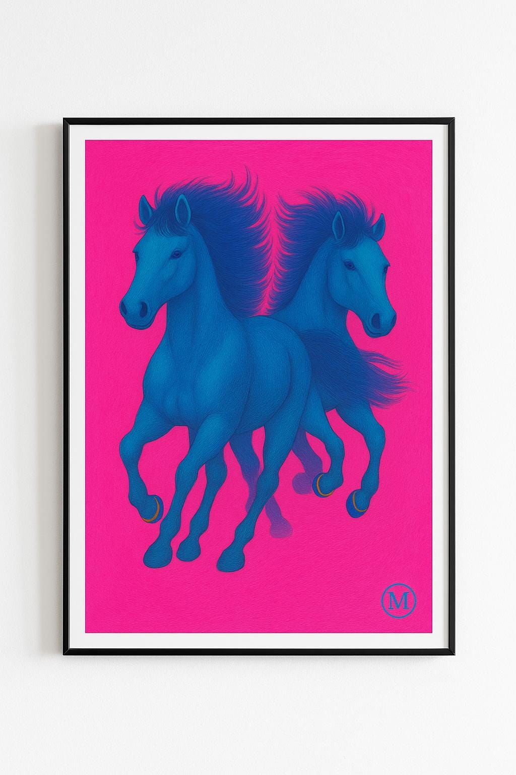 Running Horses Art Print - Pink Blue- Digital Download Poster