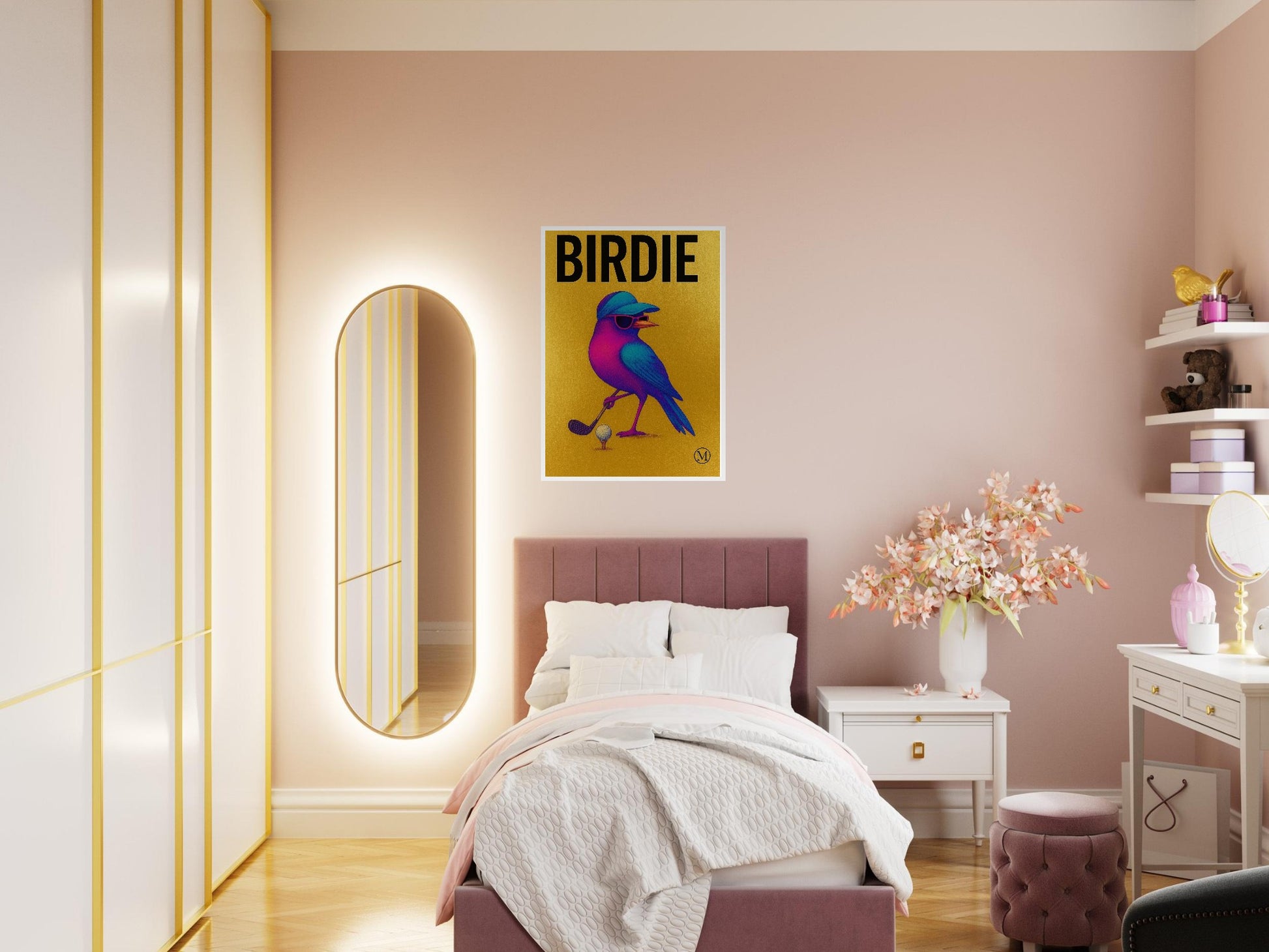 Brighten your space with this neon bird poster! birdie wall art. Bold digital print golving bird from the MATCH Animal Collection