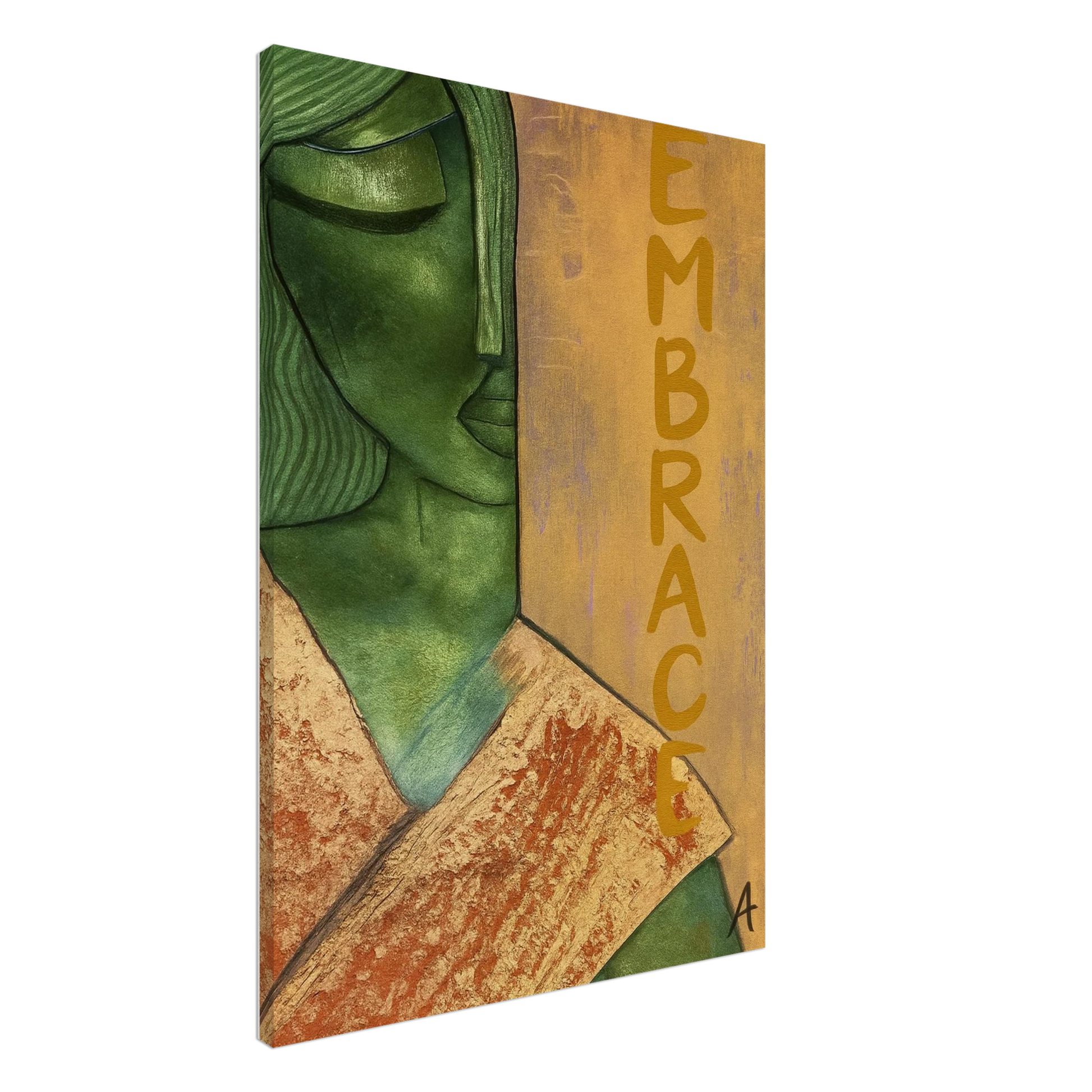 Poster print titled embrace – textured green and gold close-up from original painting. Bold and stylish wall art by MATCH Wall Art by Ayka on canvas.