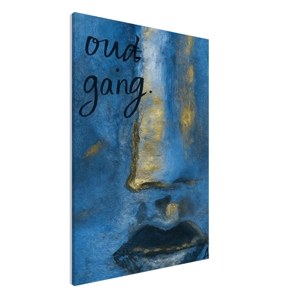 Poster print titled OUT GOING – textured pink and gold close-up from original painting. Bold and stylish wall art by MATCH Wall Art.