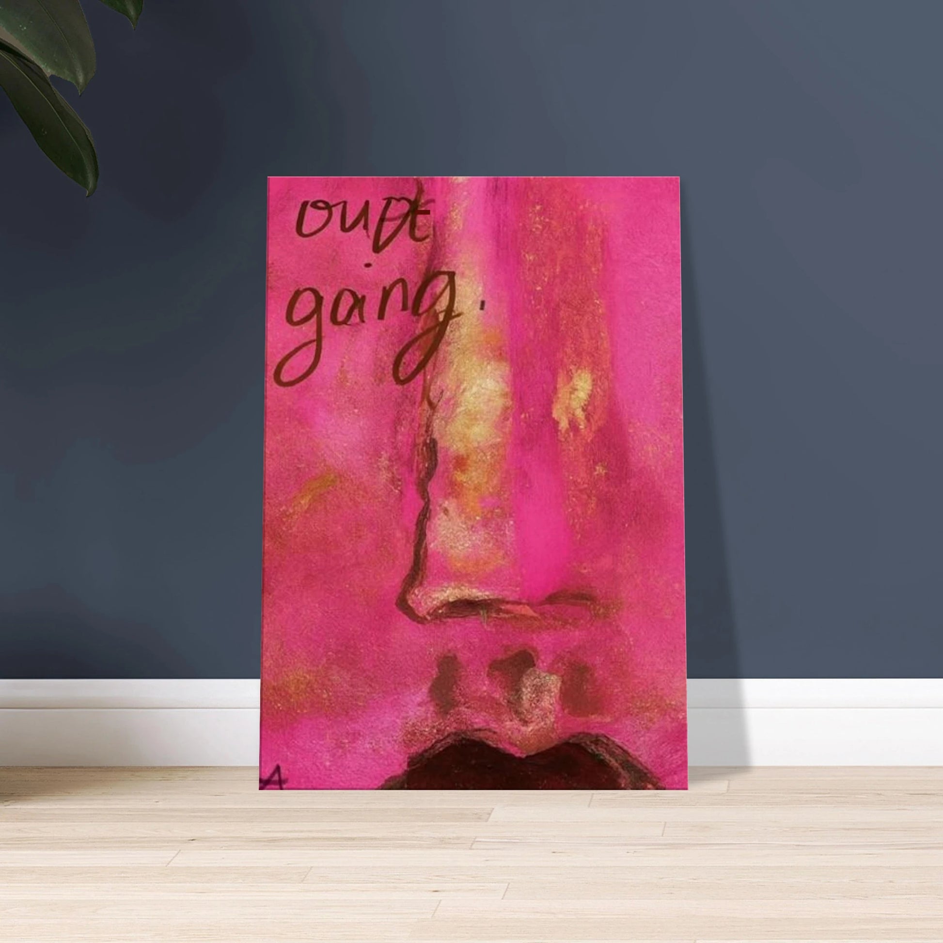 Poster print titled OUT GOING – textured pink and gold close-up from original painting. Bold and stylish wall art by MATCH Wall Art.


