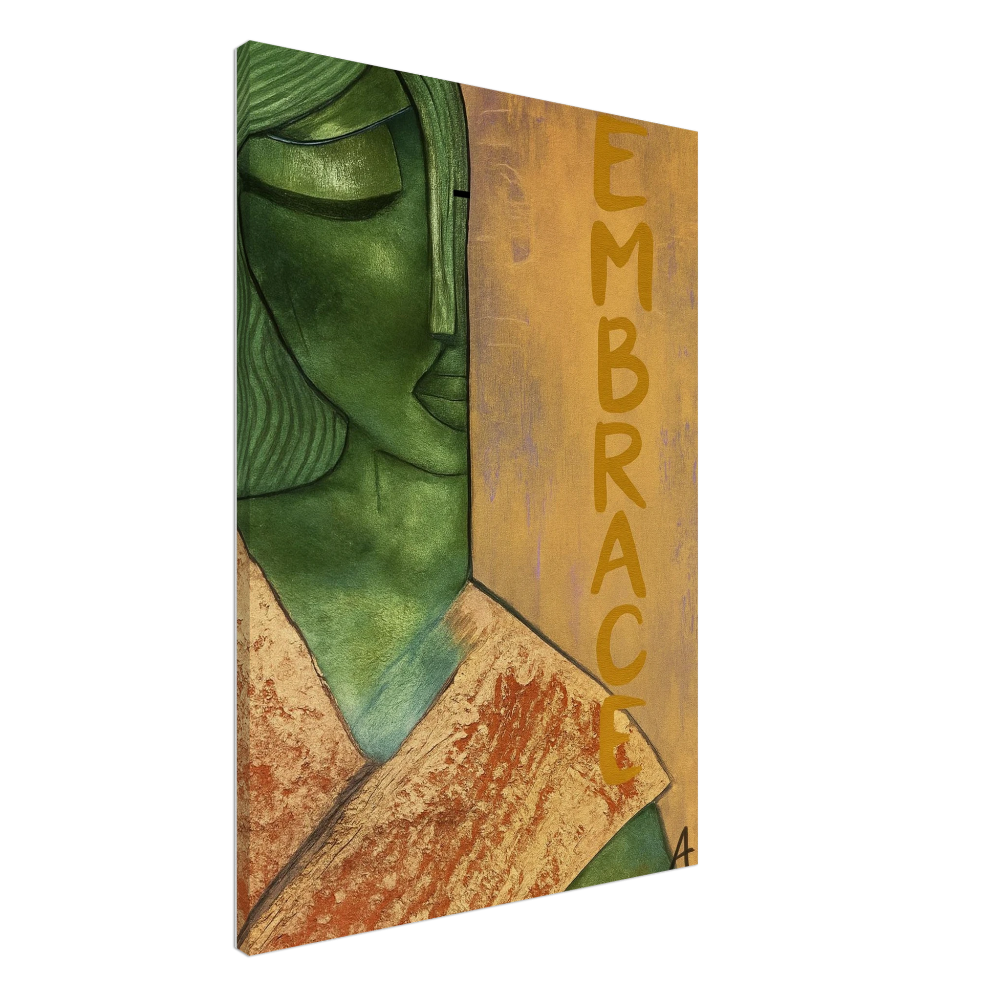 wall art print titled embrace – textured green and gold close-up from original painting. Bold and stylish wall art by MATCH Wall Art.