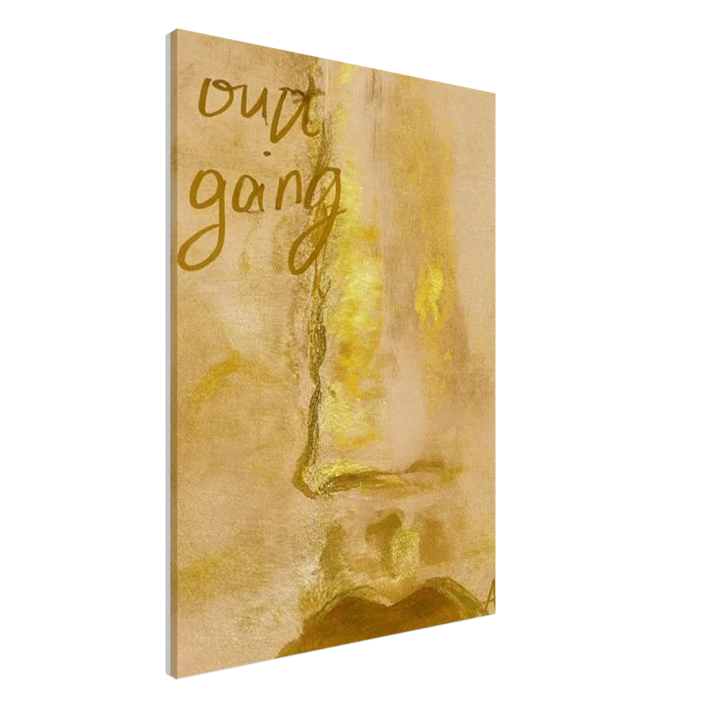 Poster print titled OUT GOING – textured beige and gold close-up from original painting. Bold and stylish wall art by MATCH Wall Art.