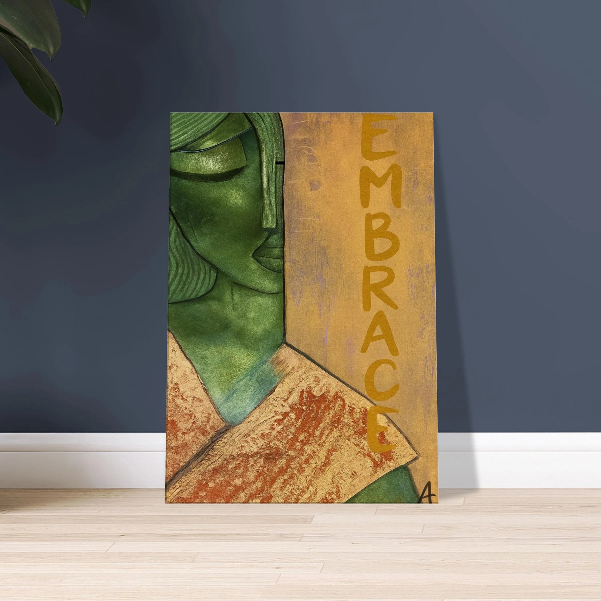 wall art print titled embrace – textured green and gold close-up from original painting. Bold and stylish wall art by MATCH Wall Art.

