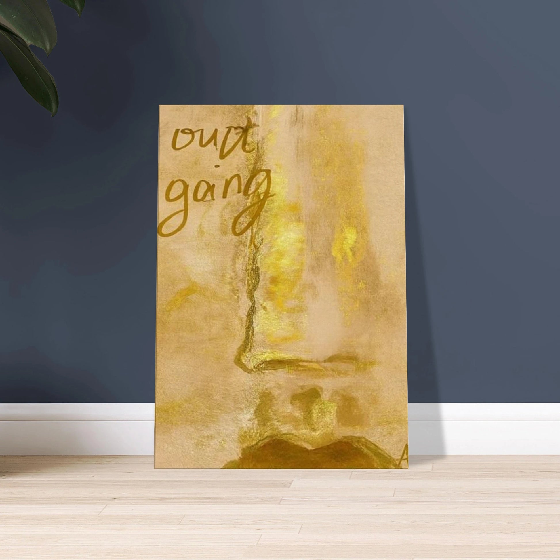 Poster print titled OUT GOING – textured biege and gold close-up from original painting. Bold and stylish wall art by MATCH Wall Art.

