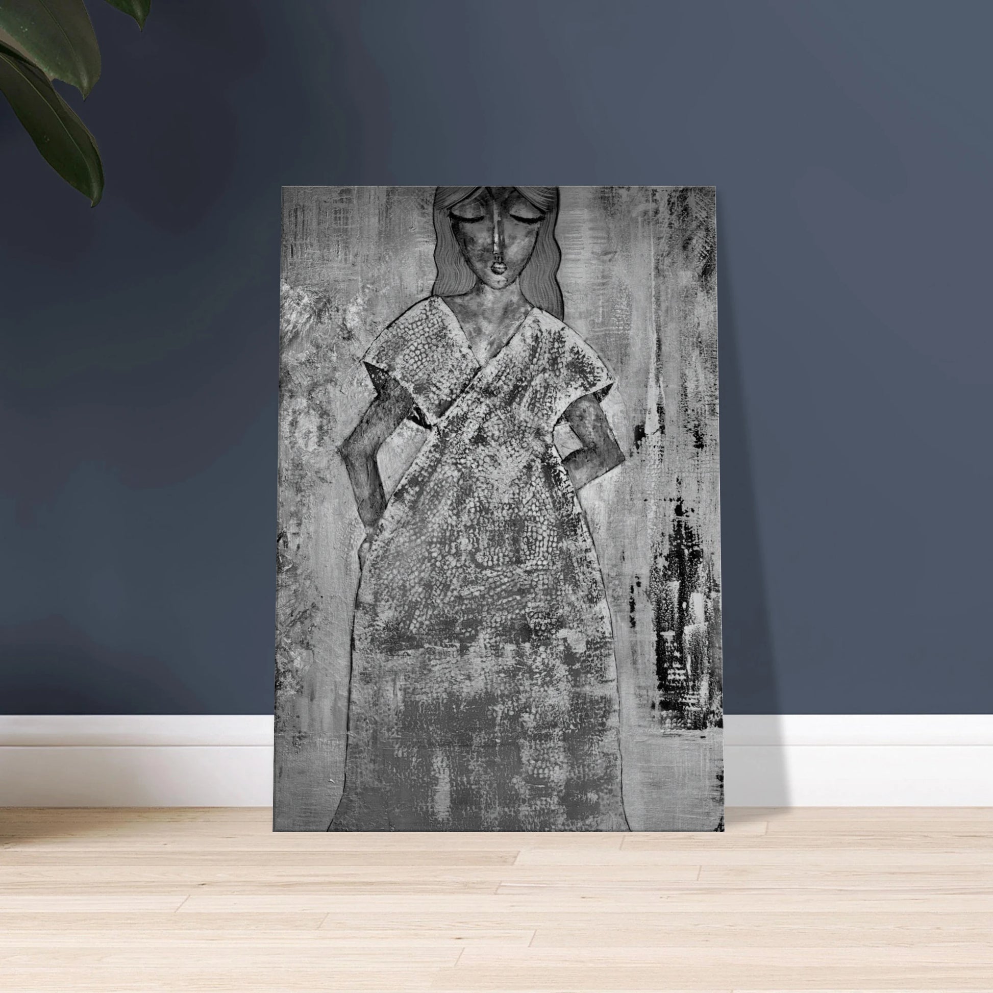 Poster print titled OUT GOING – textured silver and grey from the original painting. Bold and stylish wall art by MATCH Wall Art.