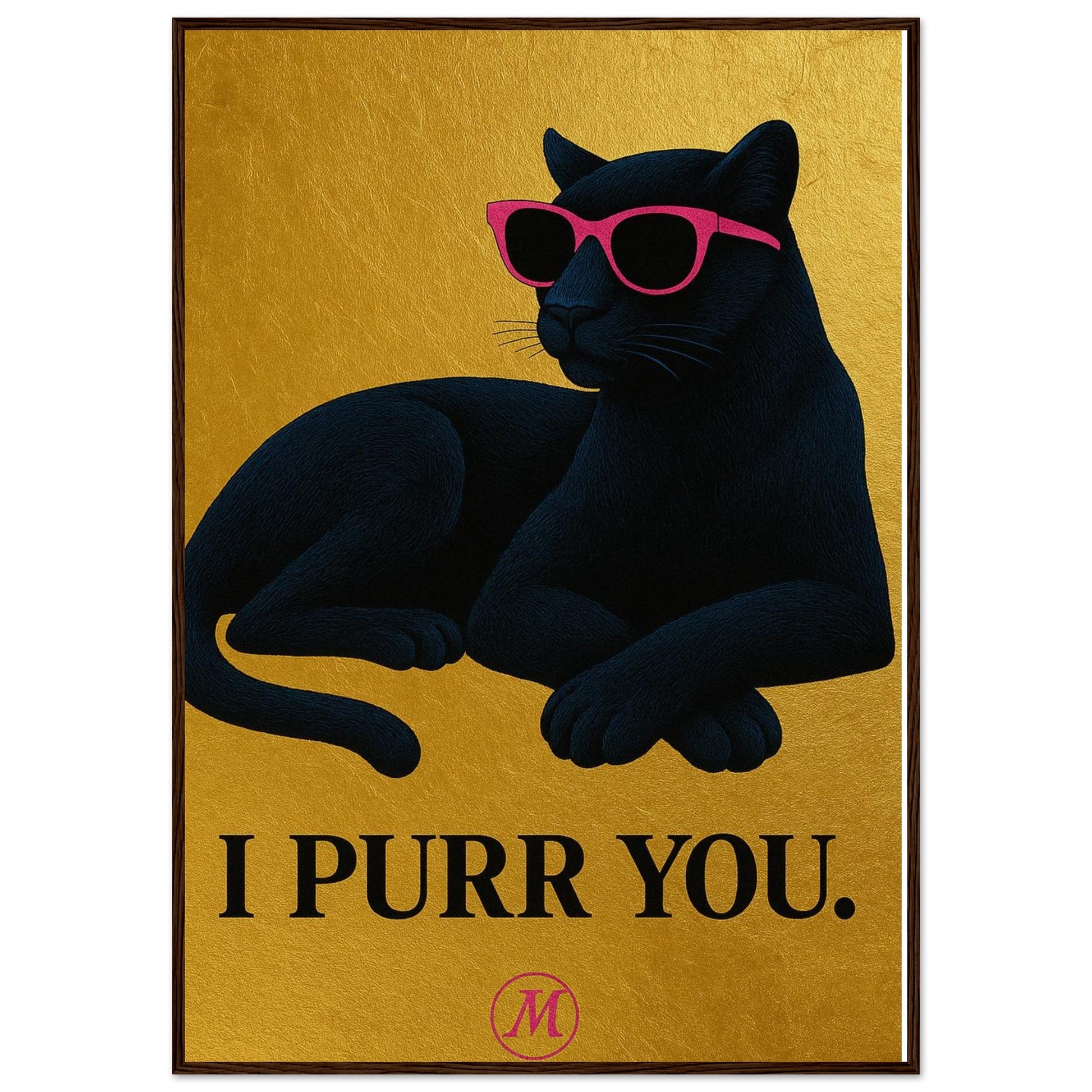 Downloadable wall art featuring a black panther with pink sunglasses and the quote “I PURR YOU.” Stylish and bold design for animal lovers and attitude-filled interiors.