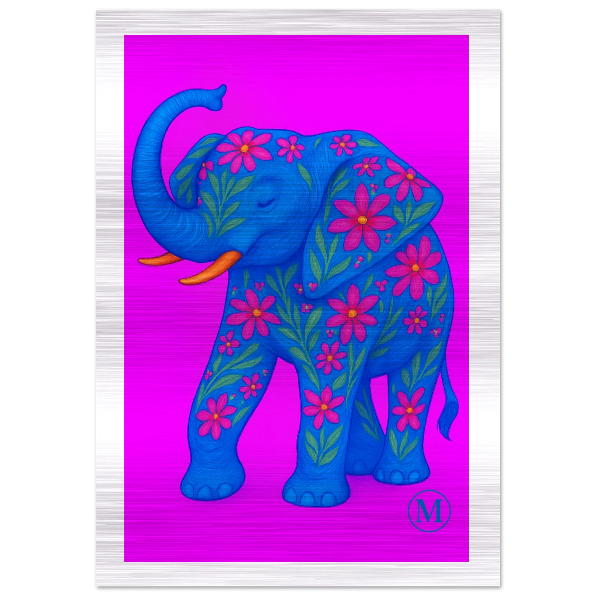 Majestic pink noen elephant brushed aluminum wall art -wildlife statement piece by MATCH Wall Art