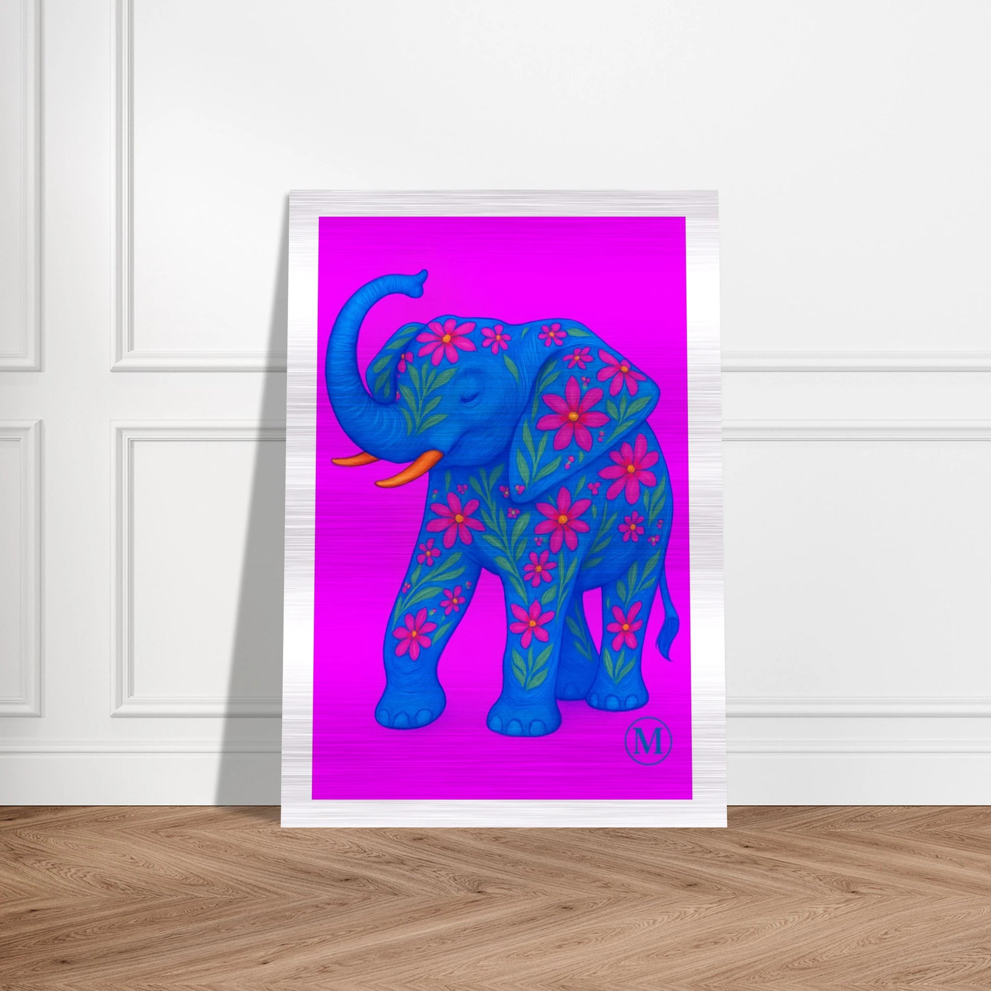 Majestic pink neon elephant brushed aluminum wall art -wildlife statement piece by MATCH Wall Art