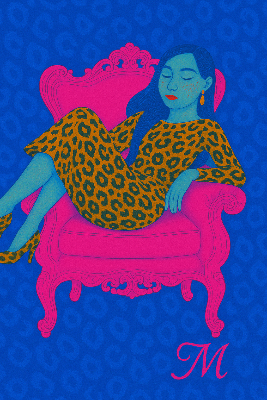 Chaotic state of mind poster bleu pink noen sitting. match wall art luxury decoration 