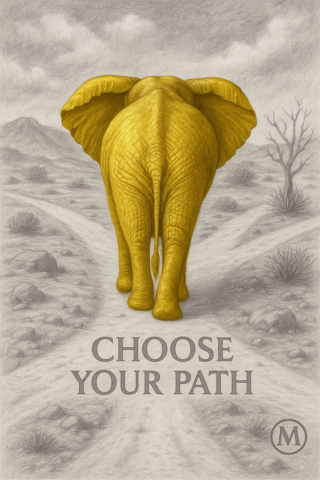Choose Your Path Golden Elephant Print - Digital download
