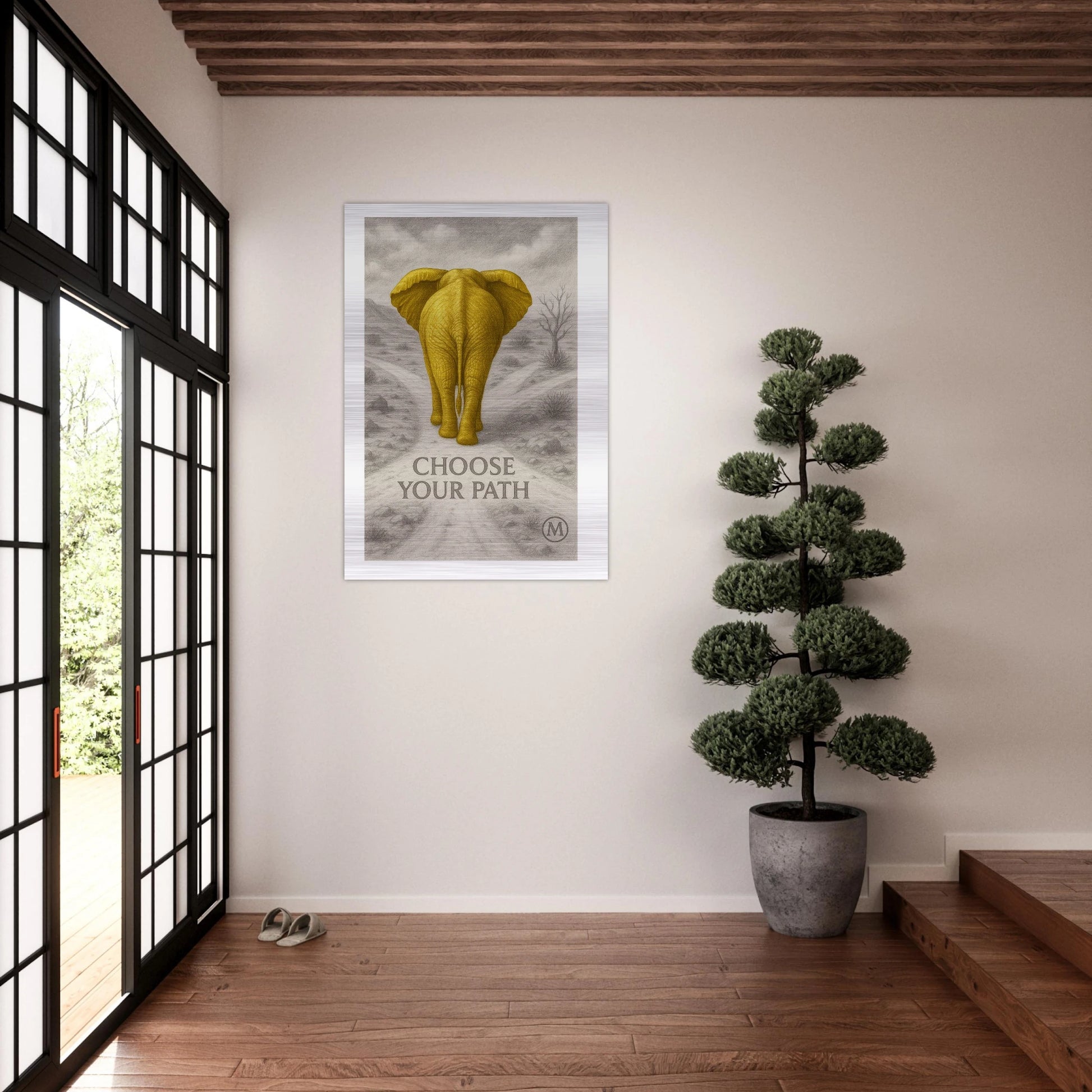 luxury elephant brushed aluminum wall art - plant hall wildlife statement piece by MATCH Wall Art