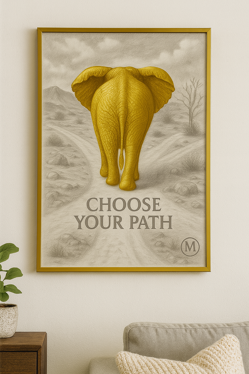 Choose Your Path Golden Elephant Print - Digital download