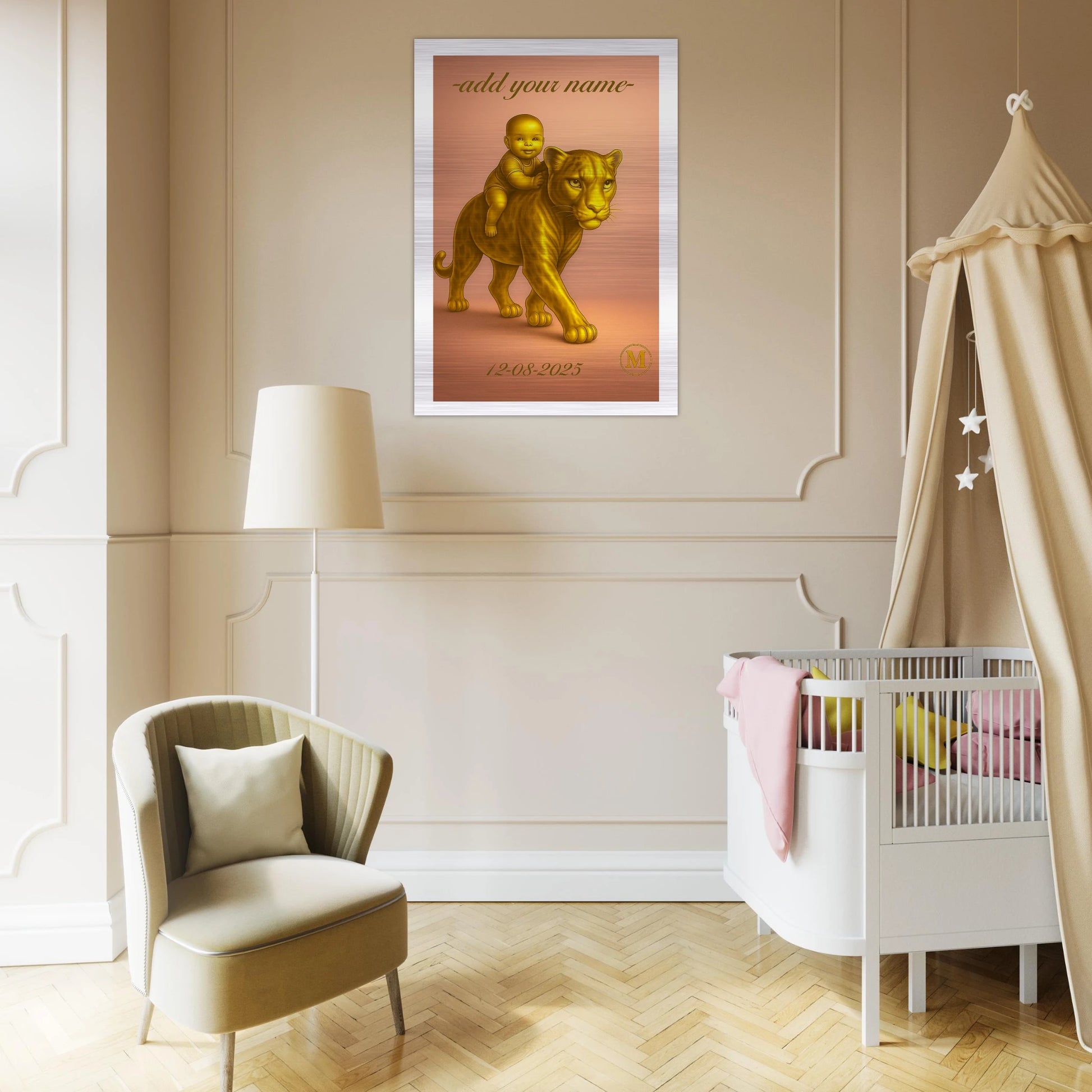 Custom made pink panther baby name sign crafted from aluminum, perfect personalized birth gift and baby shower present for nursery room decor