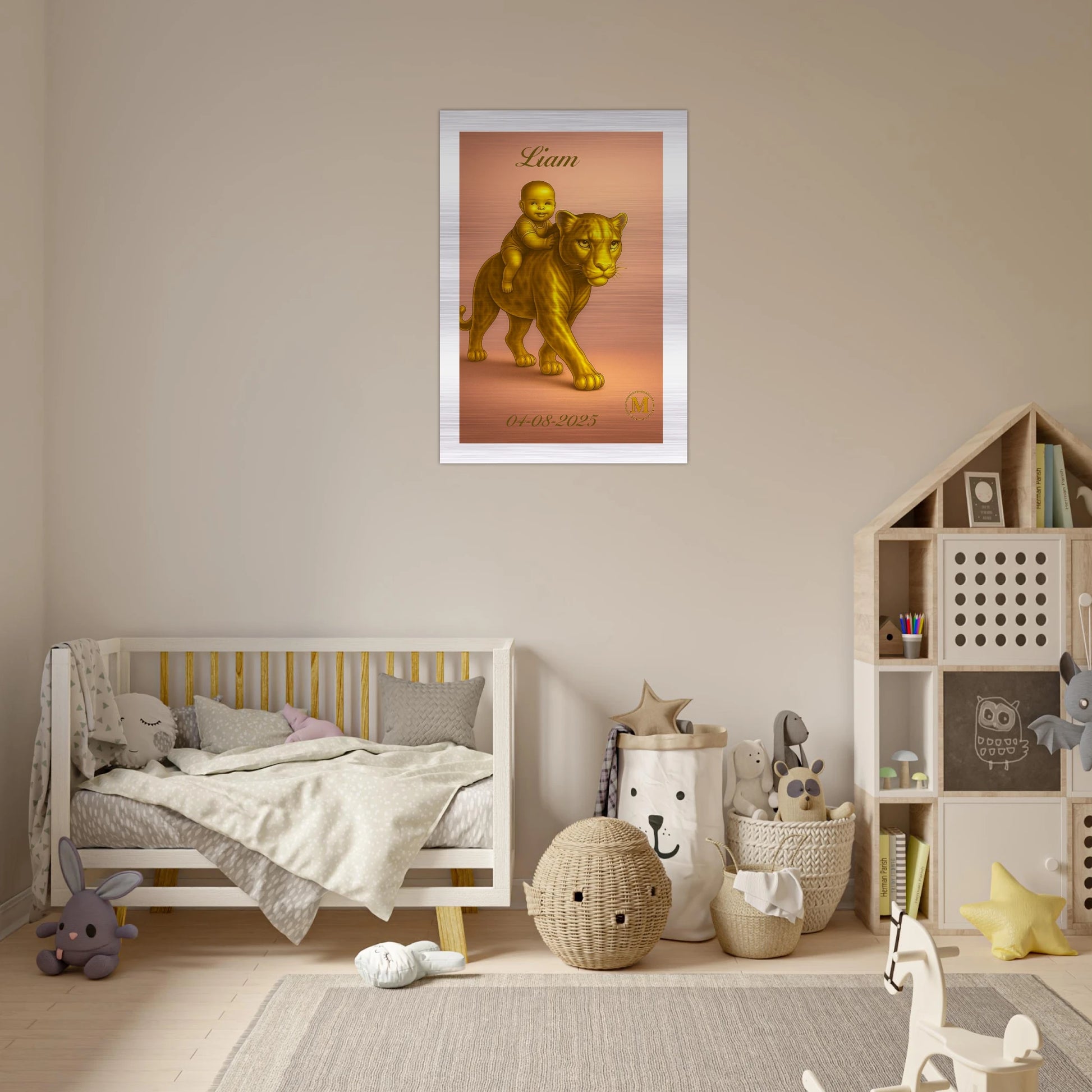 Custom made Liam baby boy panther name sign crafted from aluminum, perfect personalized birth gift and baby shower present for nursery room decor