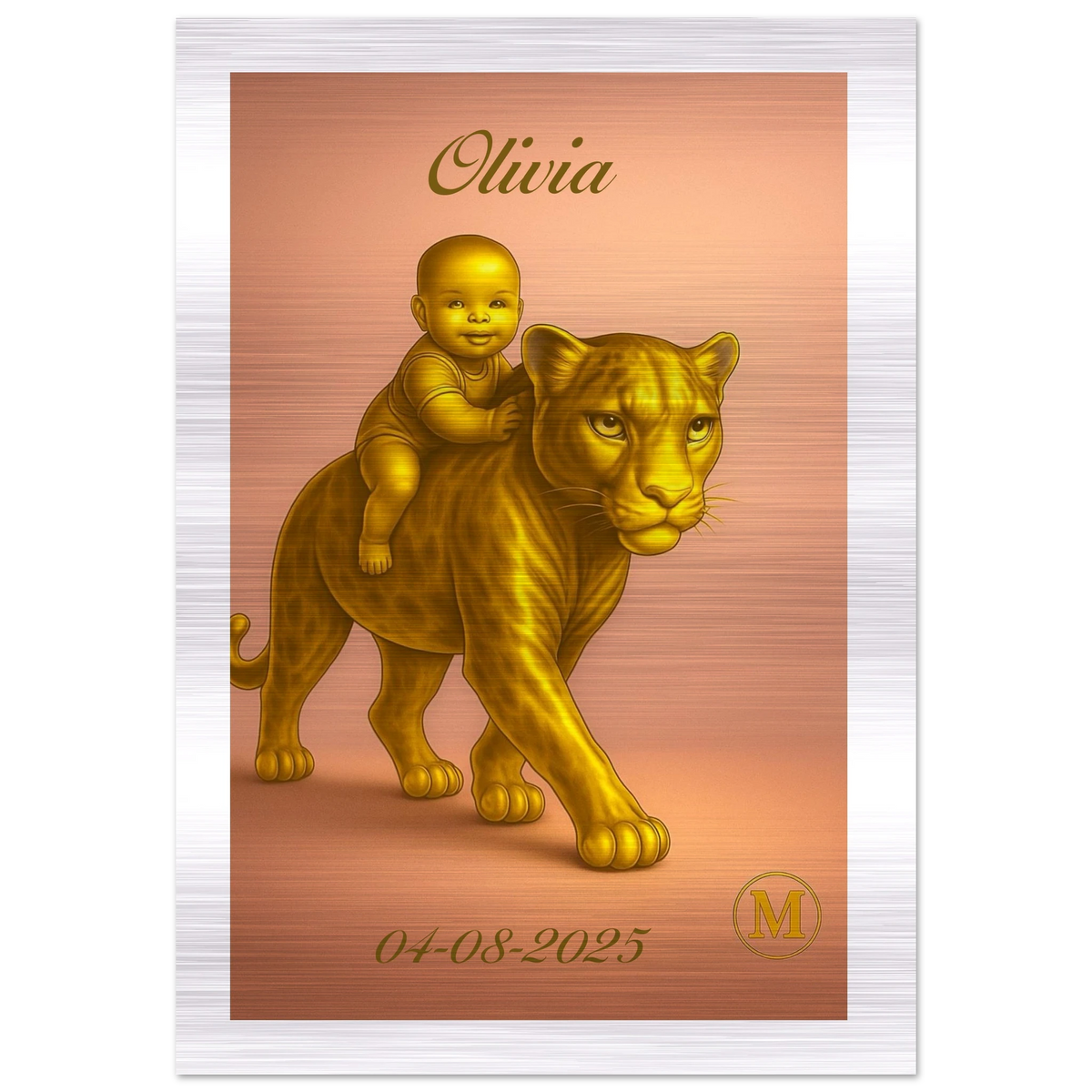 Custom Olivia baby shower gift featuring elegant panther name wall art made from premium aluminum, ideal personalized nursery decor for newborn celebration