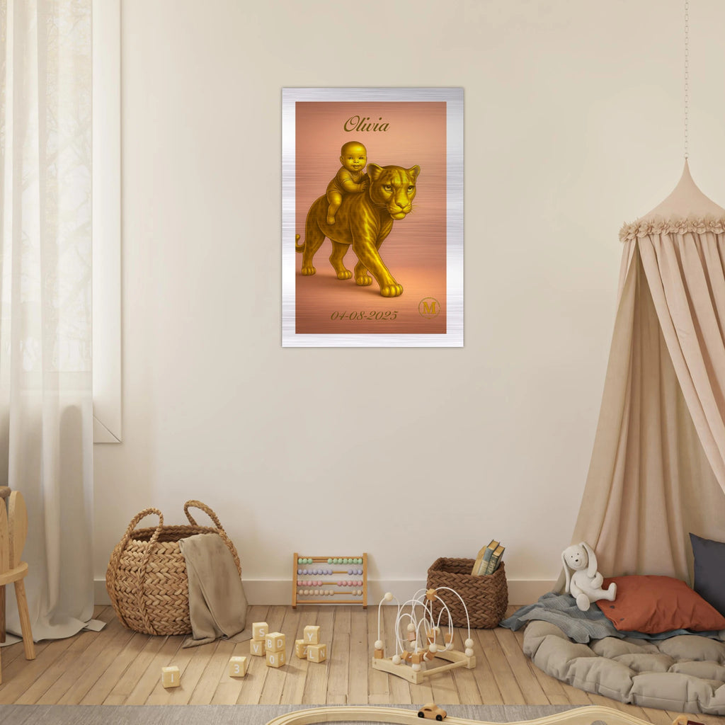 Custom made Olivia panther baby name sign crafted from aluminum, perfect personalized birth gift and baby shower present for nursery room decor