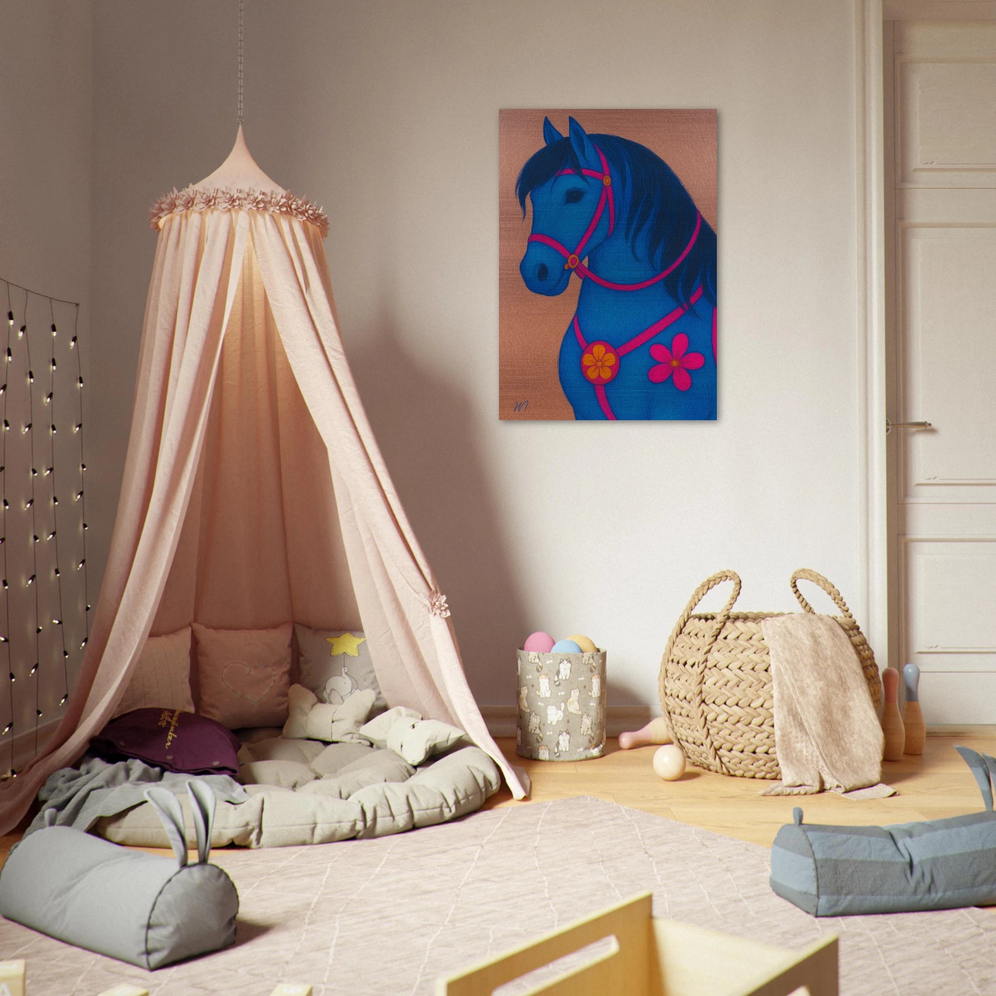 Elegant rose gold horse brushed aluminum wall art -pink tent-luxury metal print by MATCH Wall Art