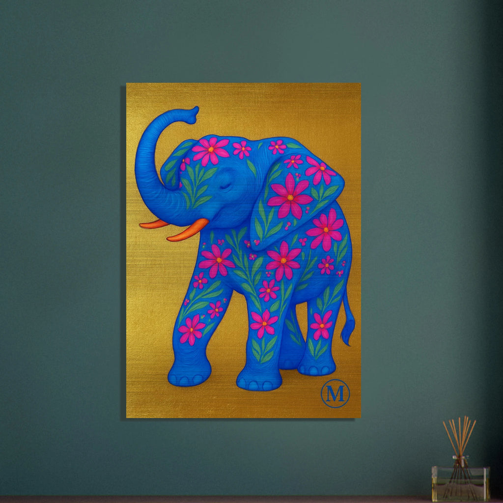 Golden flowered elephant - animal collection- luxe brushed aluminum