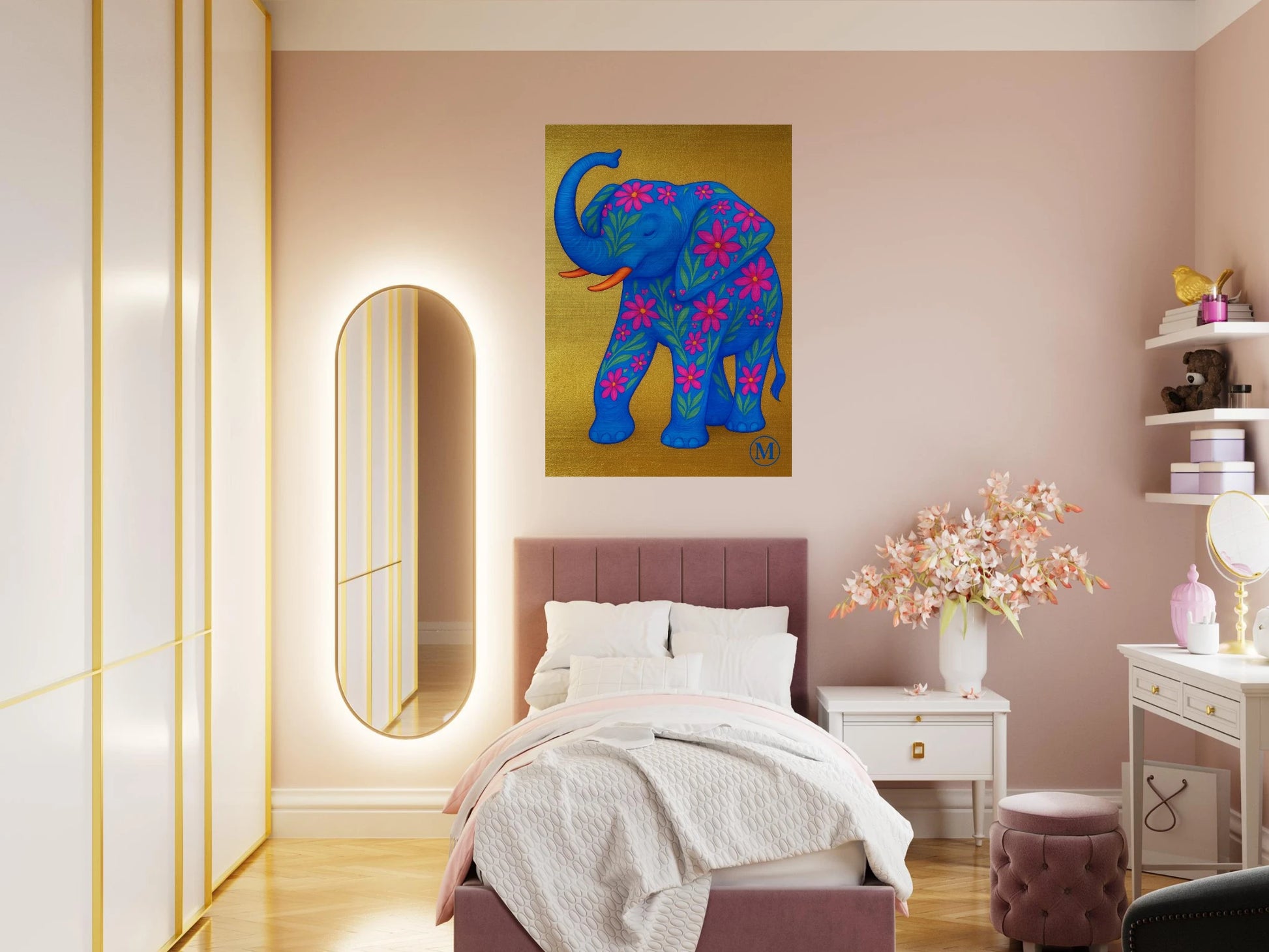 Wall decoration elephant from match luxury brushed aluminum art
