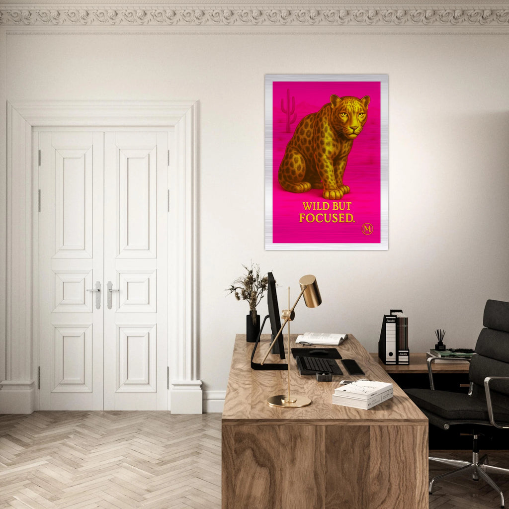 Fierce golden pink panther-poster with the quote wild but focused-Stylish wall art from Match -luxury -Wall Art