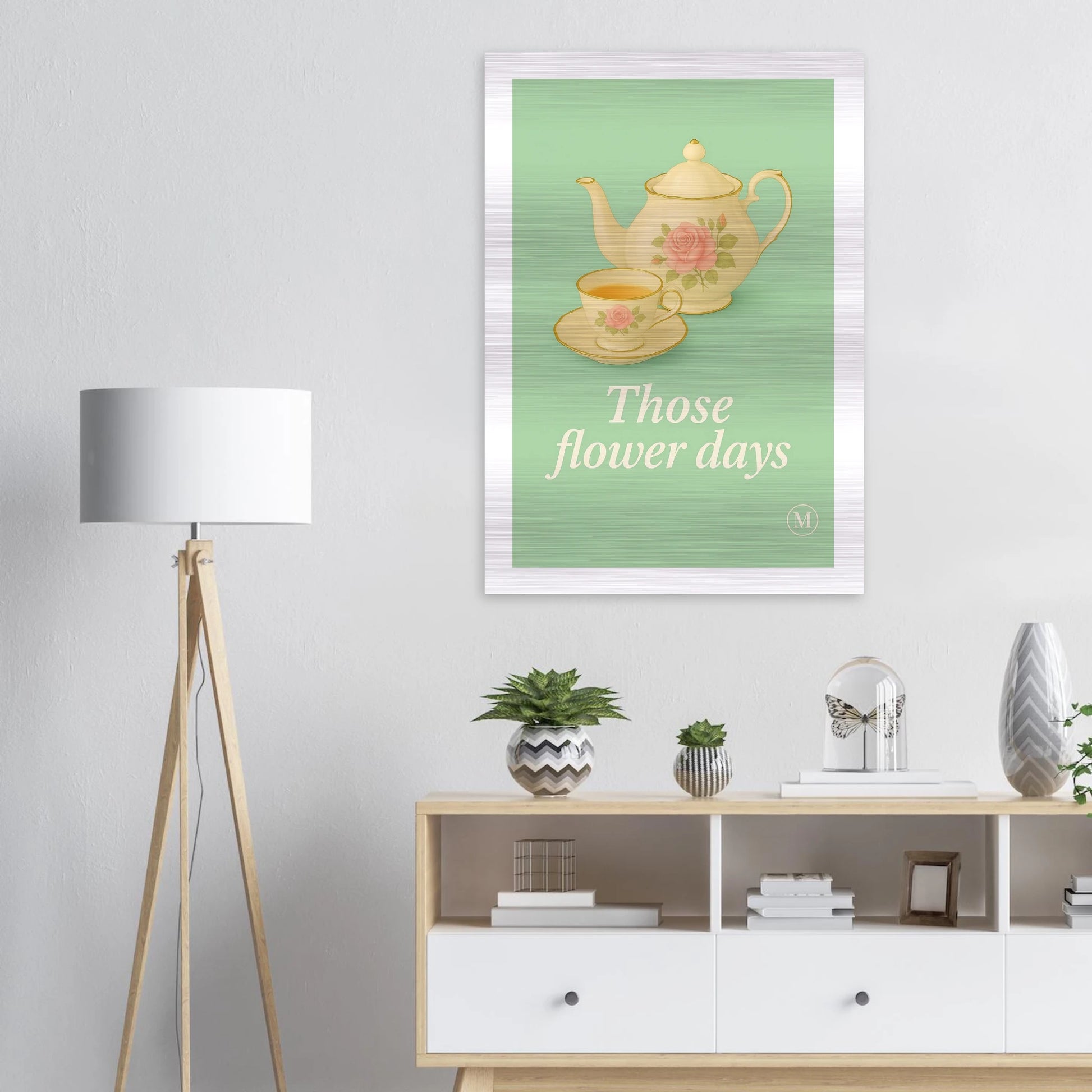 Stylish vintage illustration of a teapot and cups with floral design