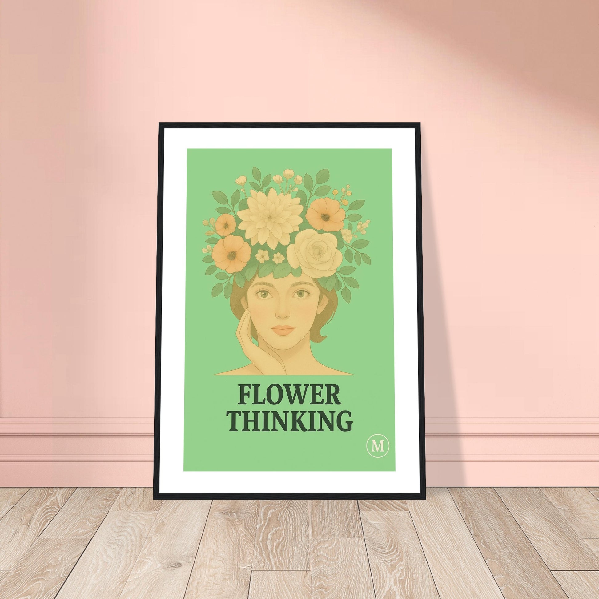 Green vintage flower thinking framed poster