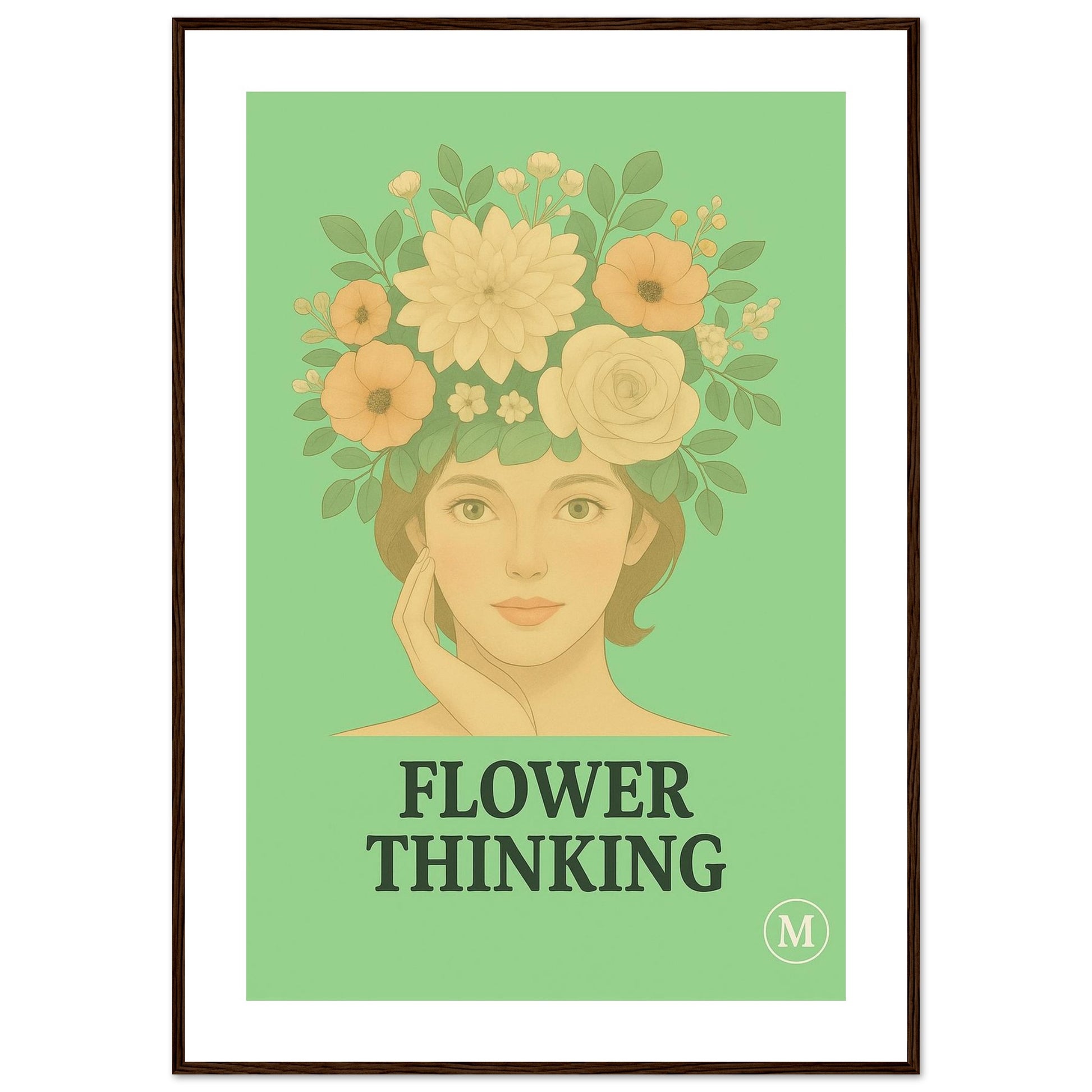 Green vintage flower thinking framed poster
