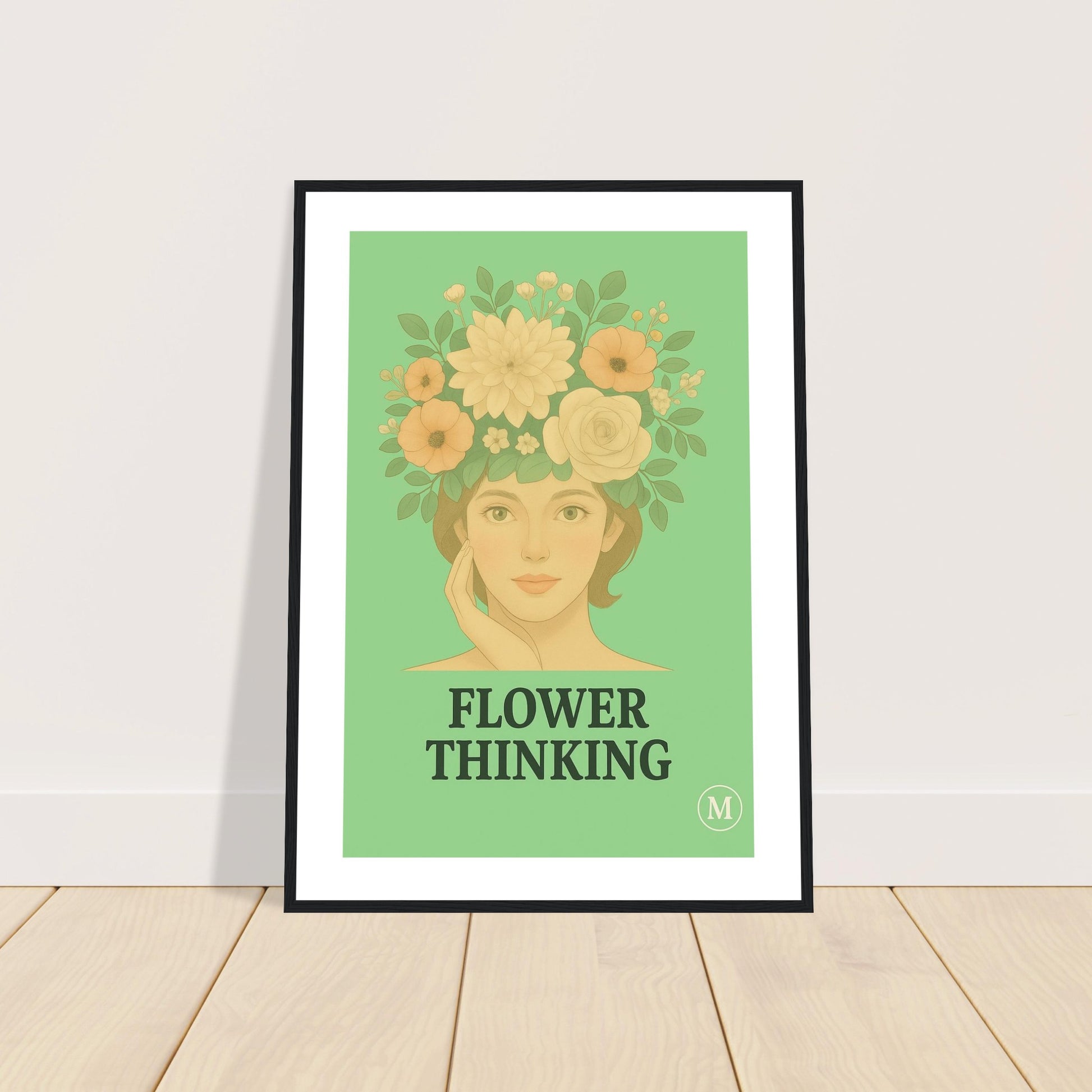 Green vintage flower thining framed poster