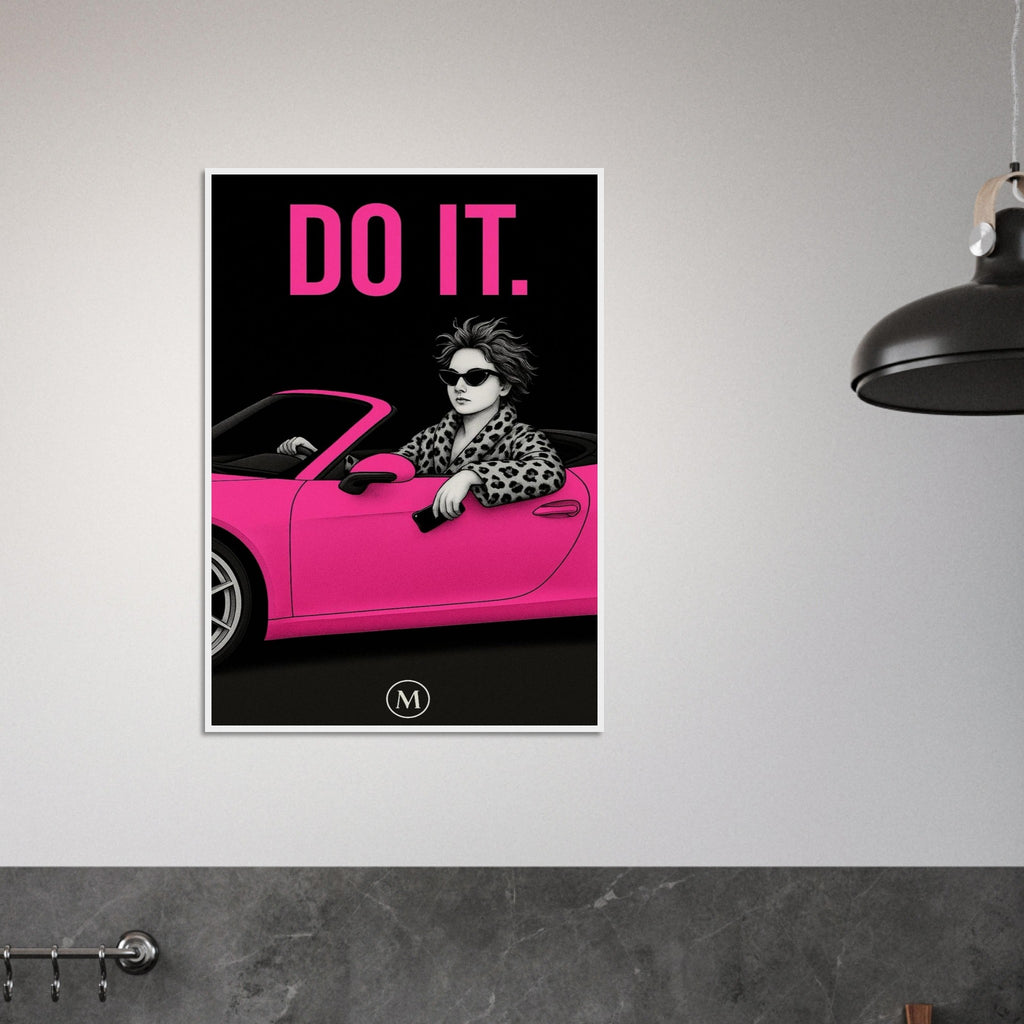 Stylish woman wall art of a modern mom in panter and pink stilettos with bold quote – MATCH Prints