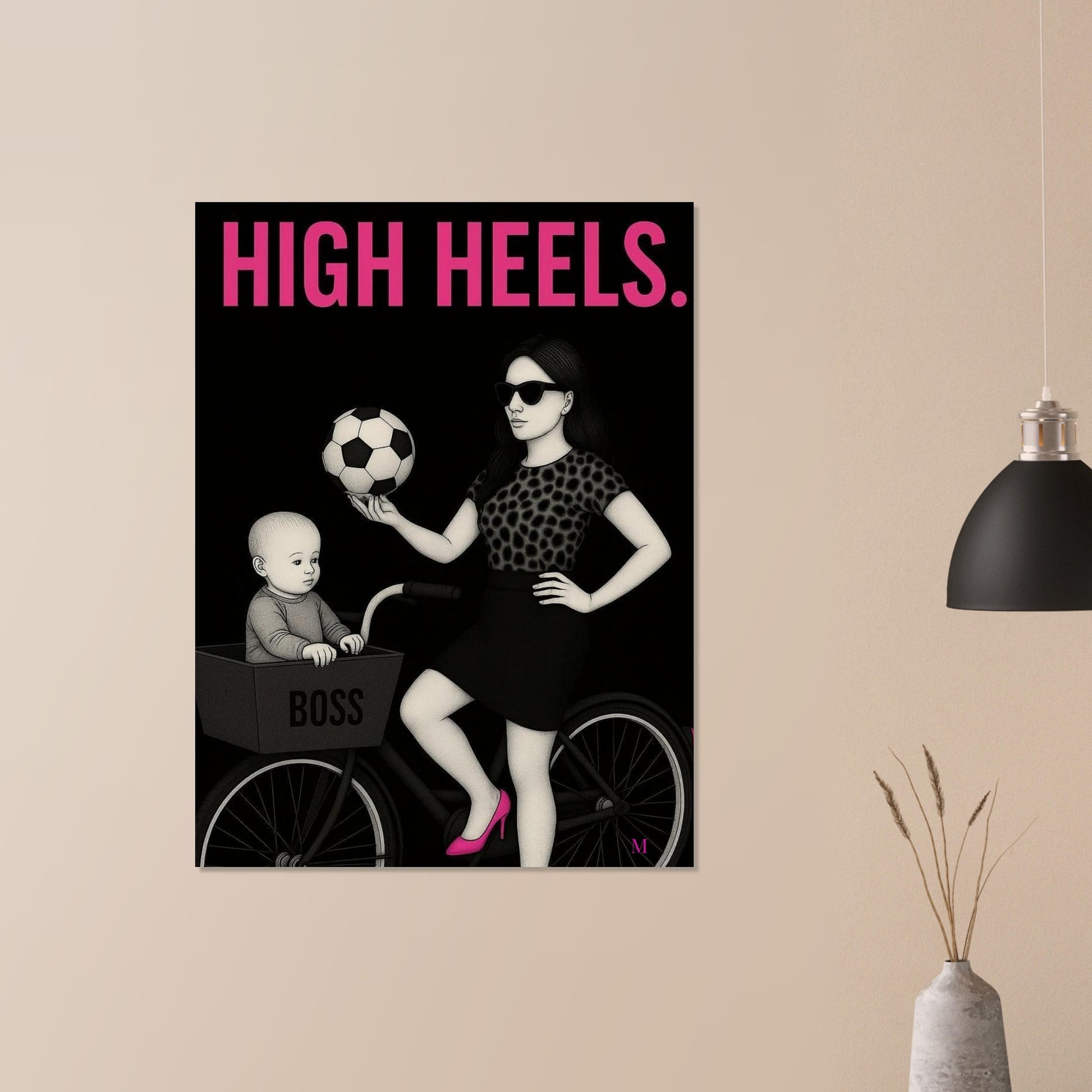 Stylish woman wall art of a modern mom in panter and pink stilettos with bold quote – MATCH Prints