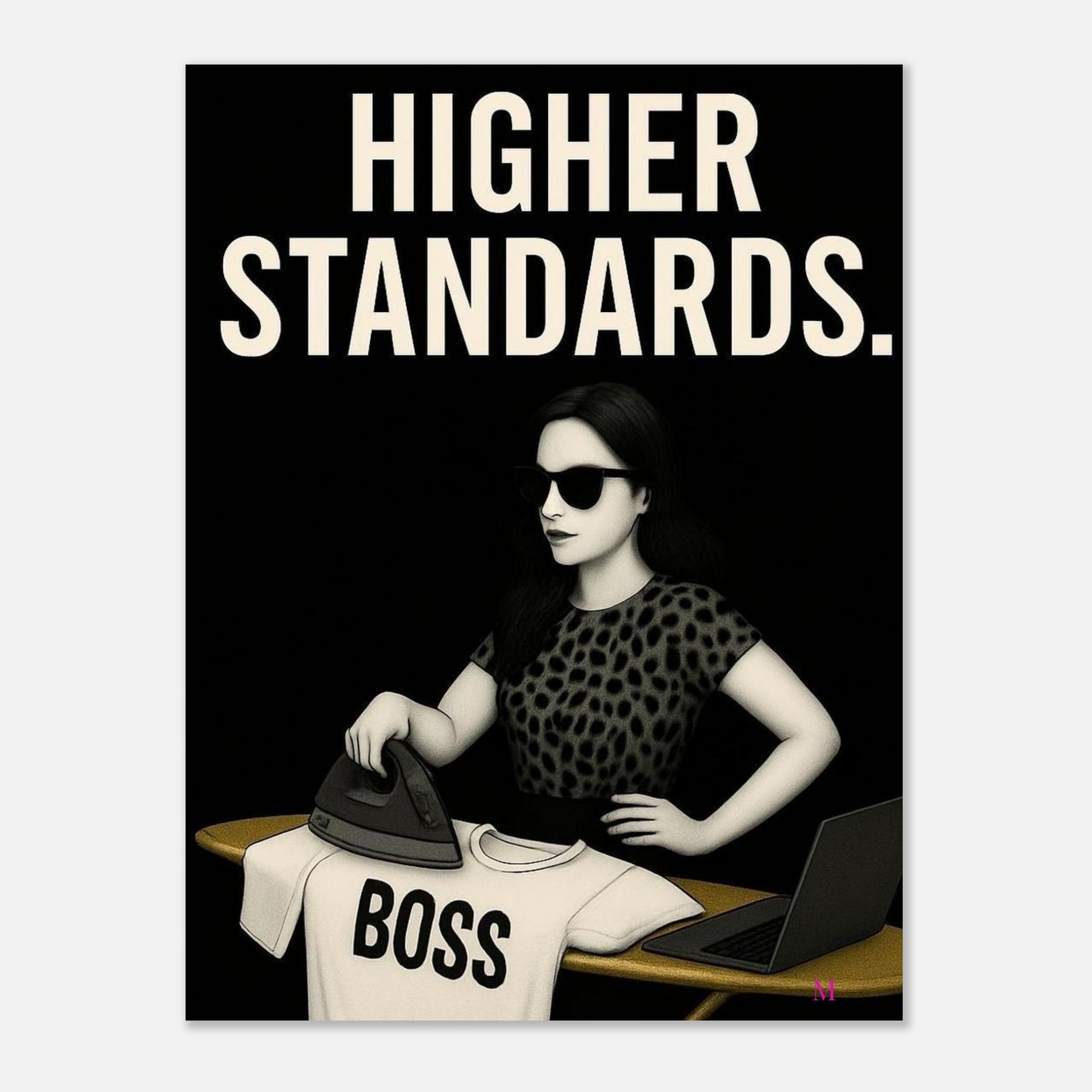 Stylish woman wall art of a modern mom in panter and pink stilettos with bold quote – MATCH Prints