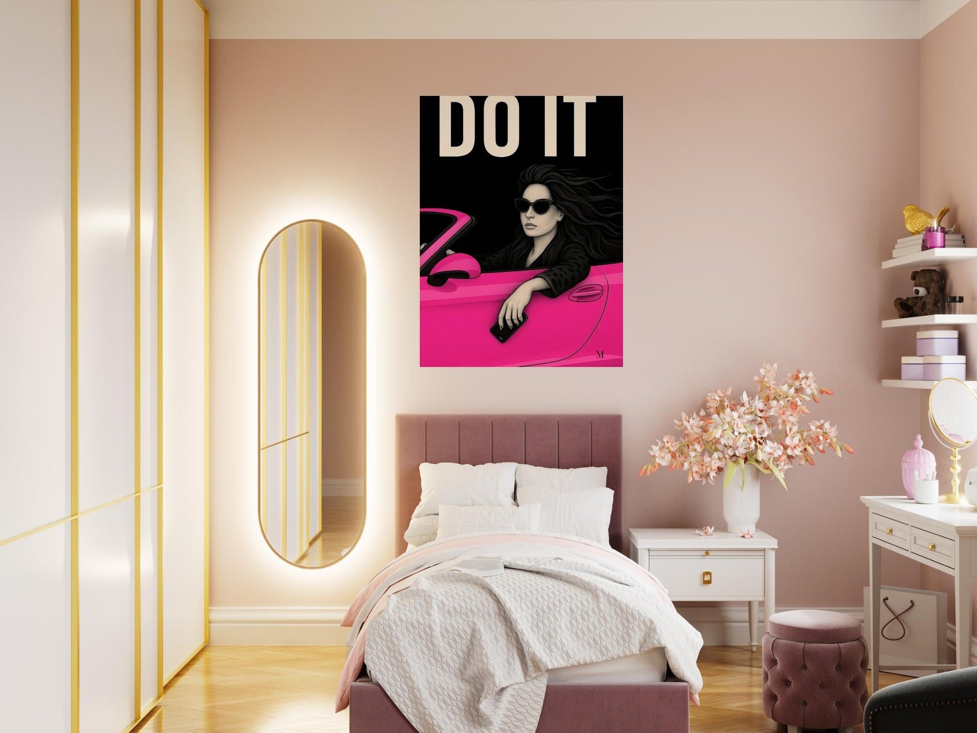 Stylish woman wall art of a modern mom in panter and pink stilettos with bold quote – MATCH Prints