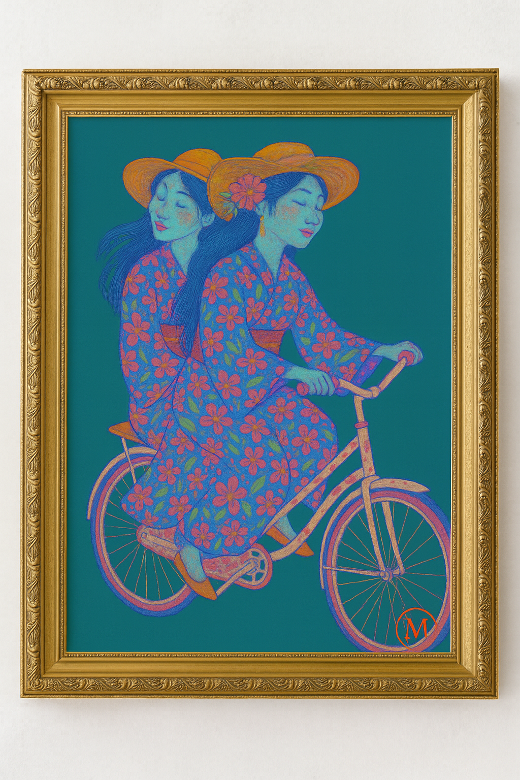 Geisha poster in pastel kimono with gold floral hairpiece and the quote “Your Own Kind of Geisha” – feminine wall art print from MatchWallArt