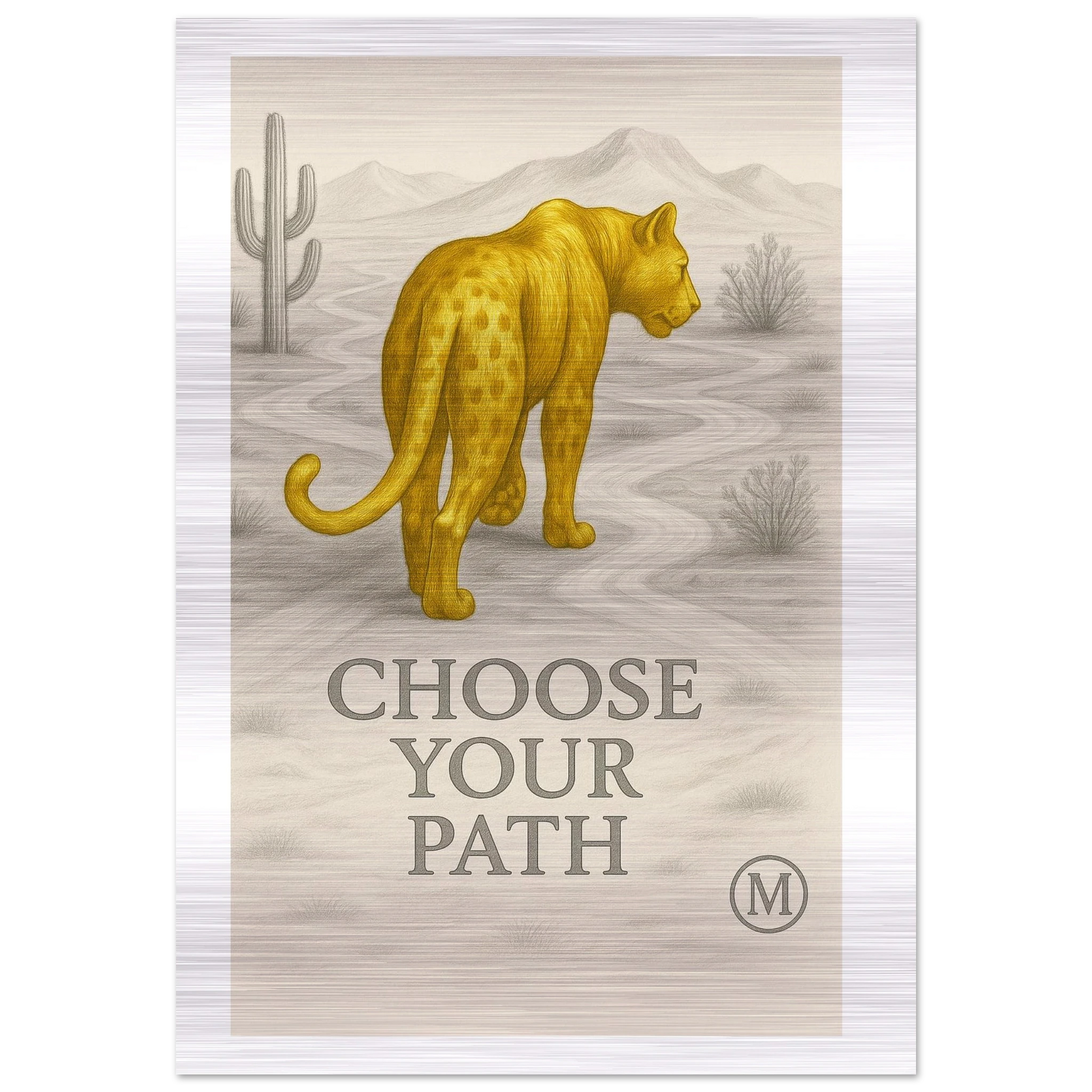 Elegant golden cheetah brushed aluminum wall art -sophisticated luxury wildlife decor by MATCH Wall Art