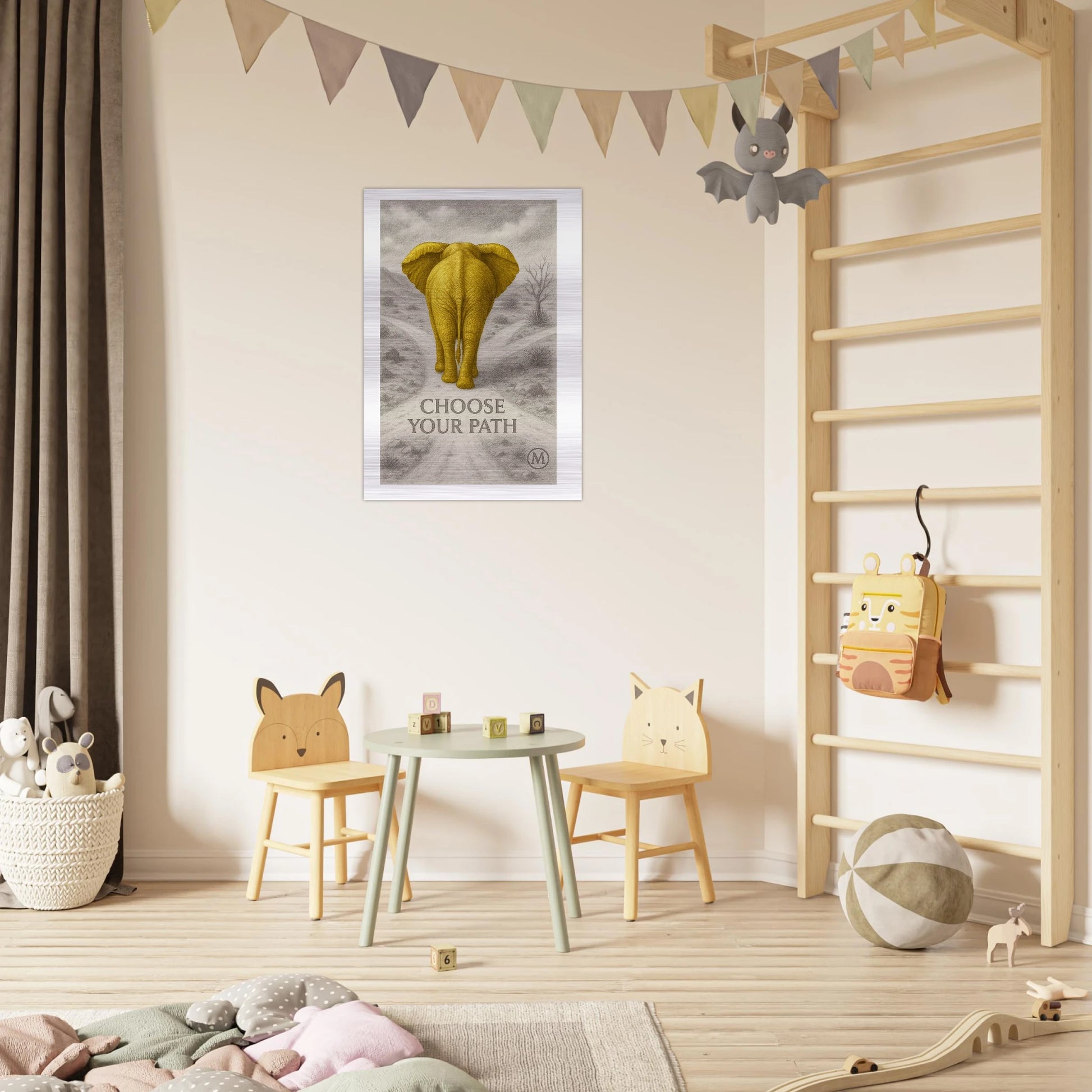 Majestic golden elephant brushed aluminum wall art - wildlife statement piece by MATCH Wall Art