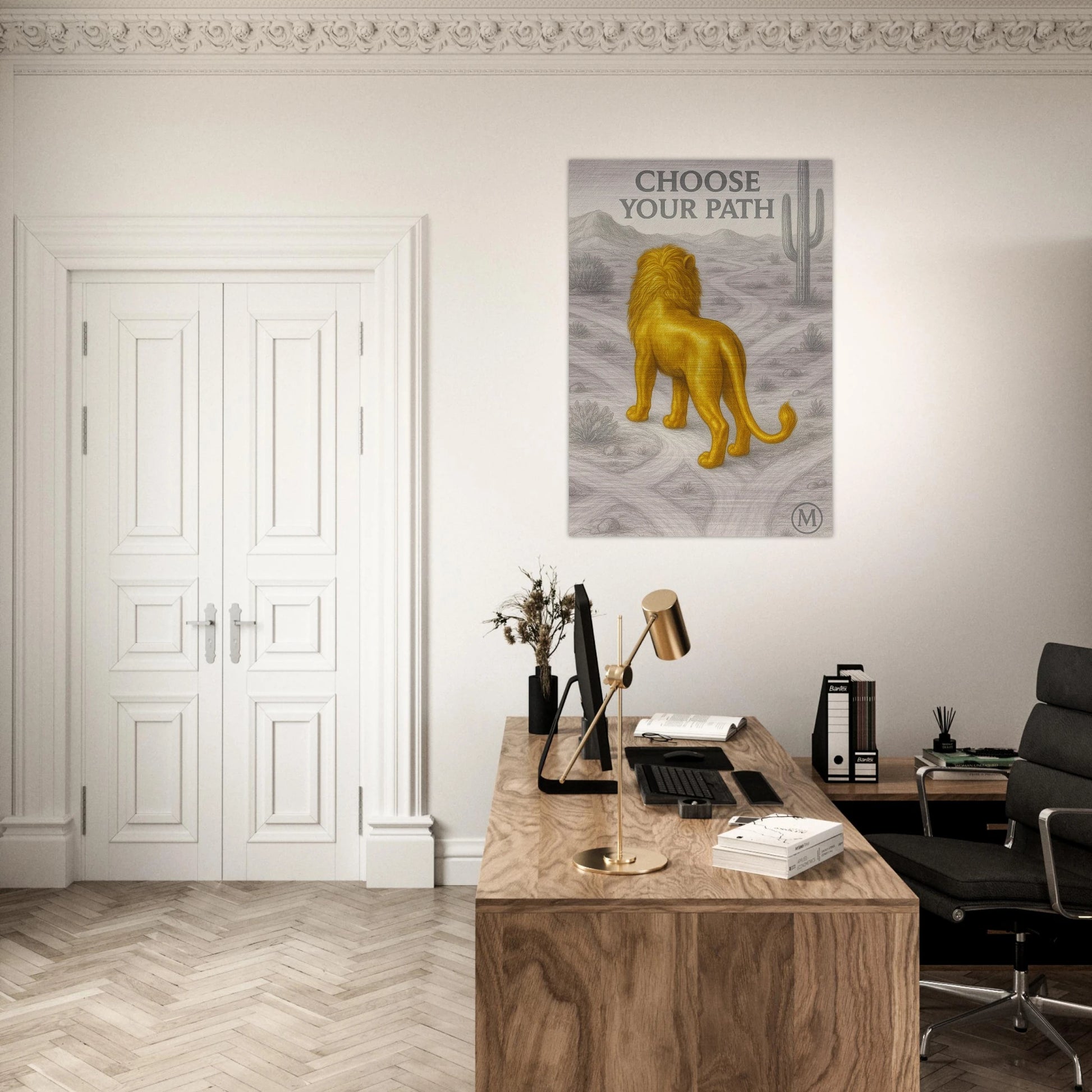 MATCH Wall Art golden lion brushed aluminum wall art -in office-end wildlife metal print by 
