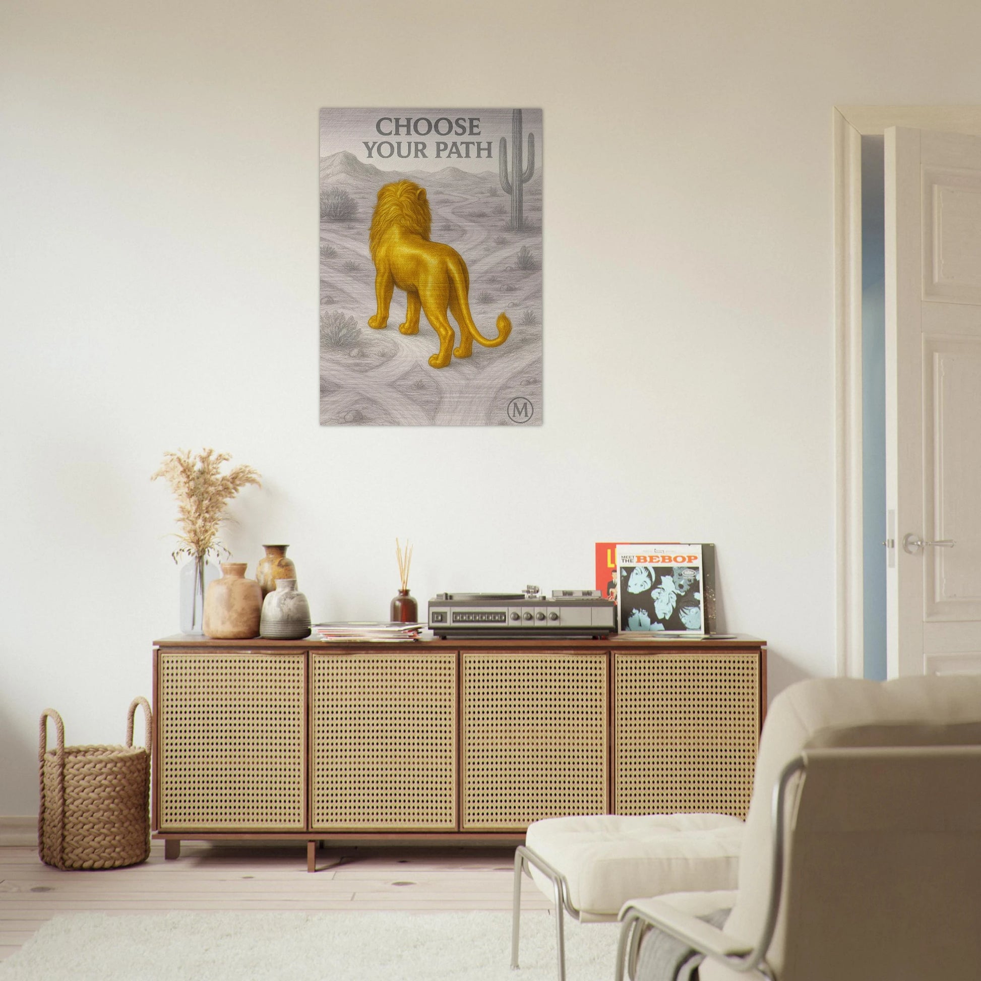golden lion brushed aluminum wall art- high-end wildlife metal print by MATCH Wall Art luxury