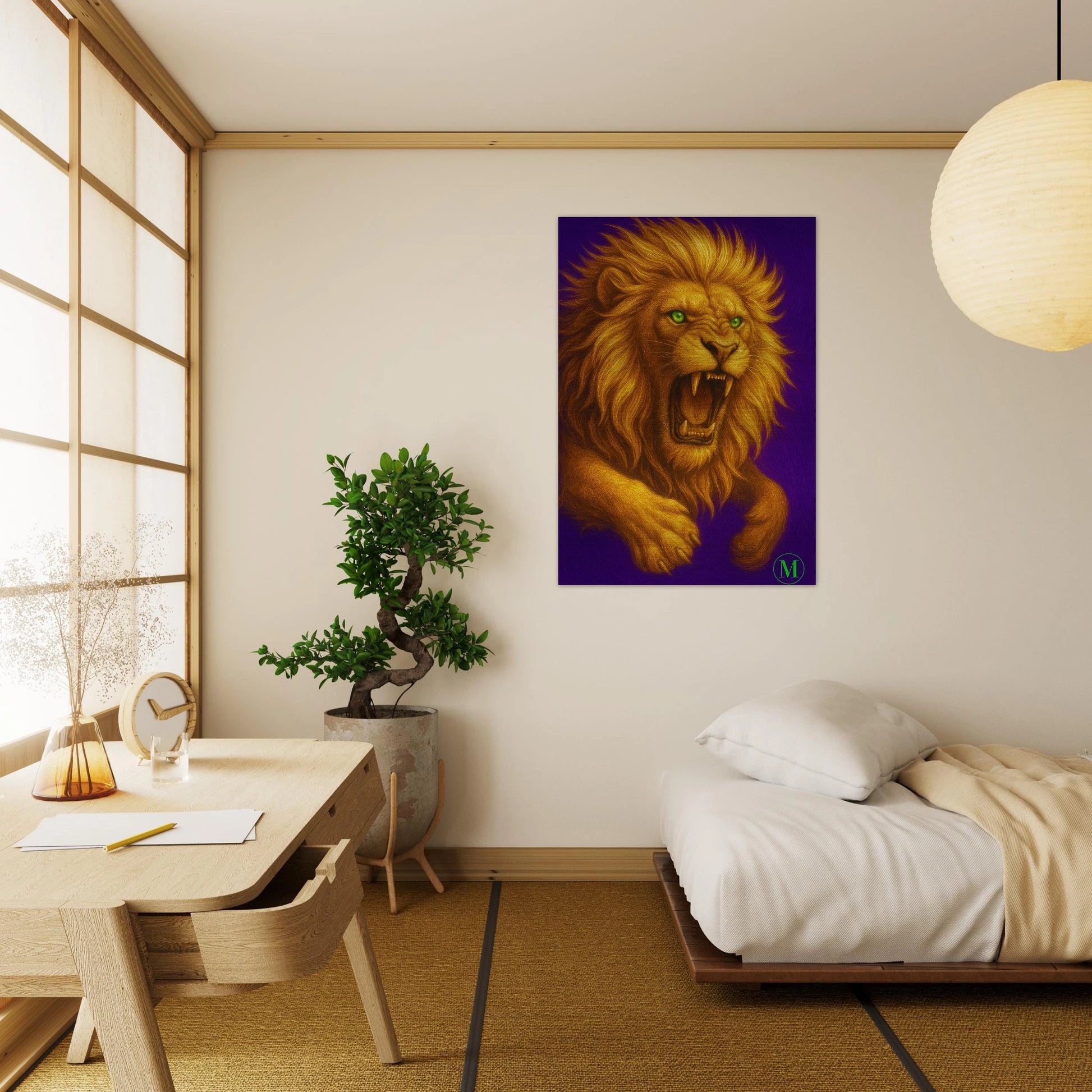 golden lion brushed aluminum wall art-bold home decoration metal print by MATCH Wall Art