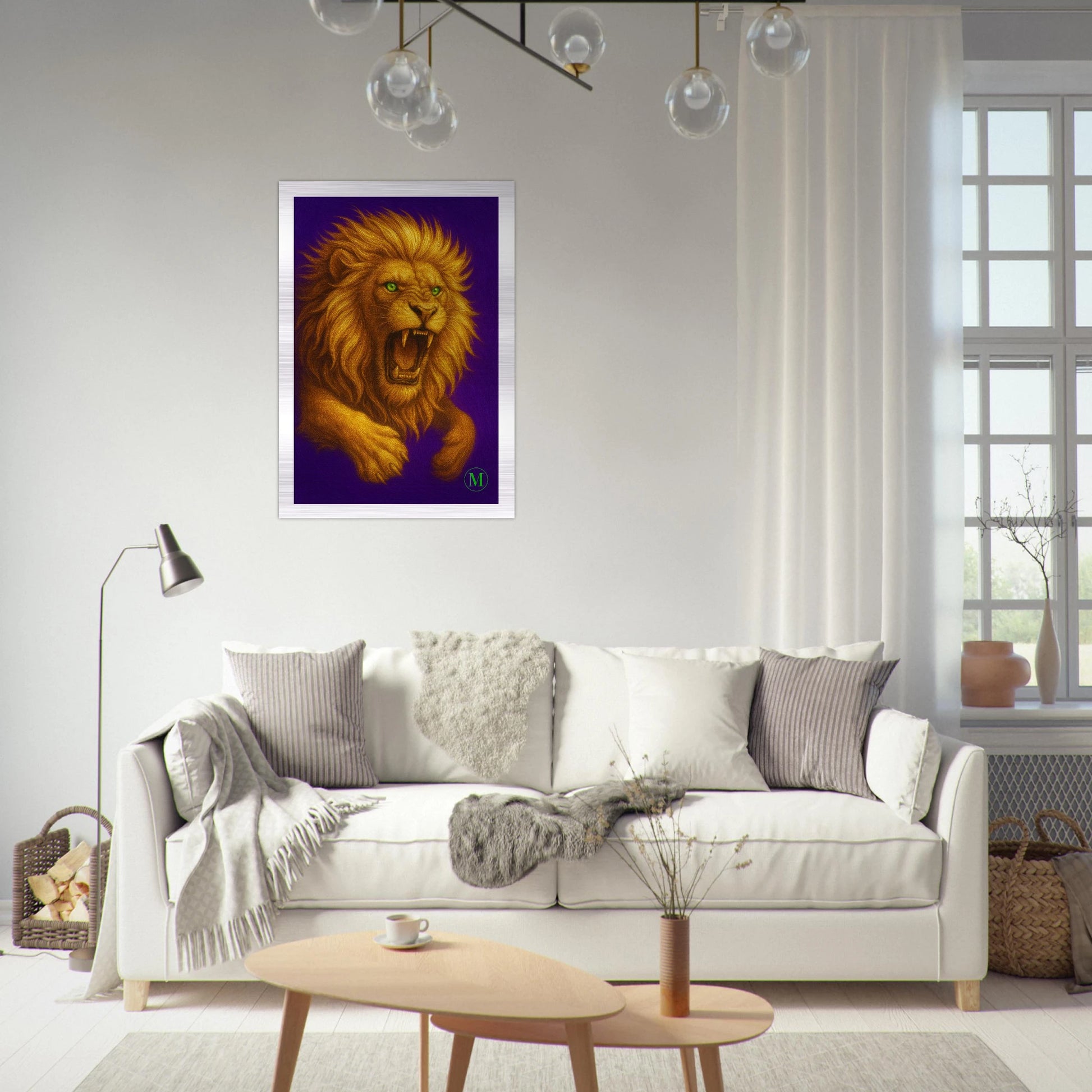 Regal golden lion brushed aluminum wall art- bold-fierce- metal print by MATCH Wall Art