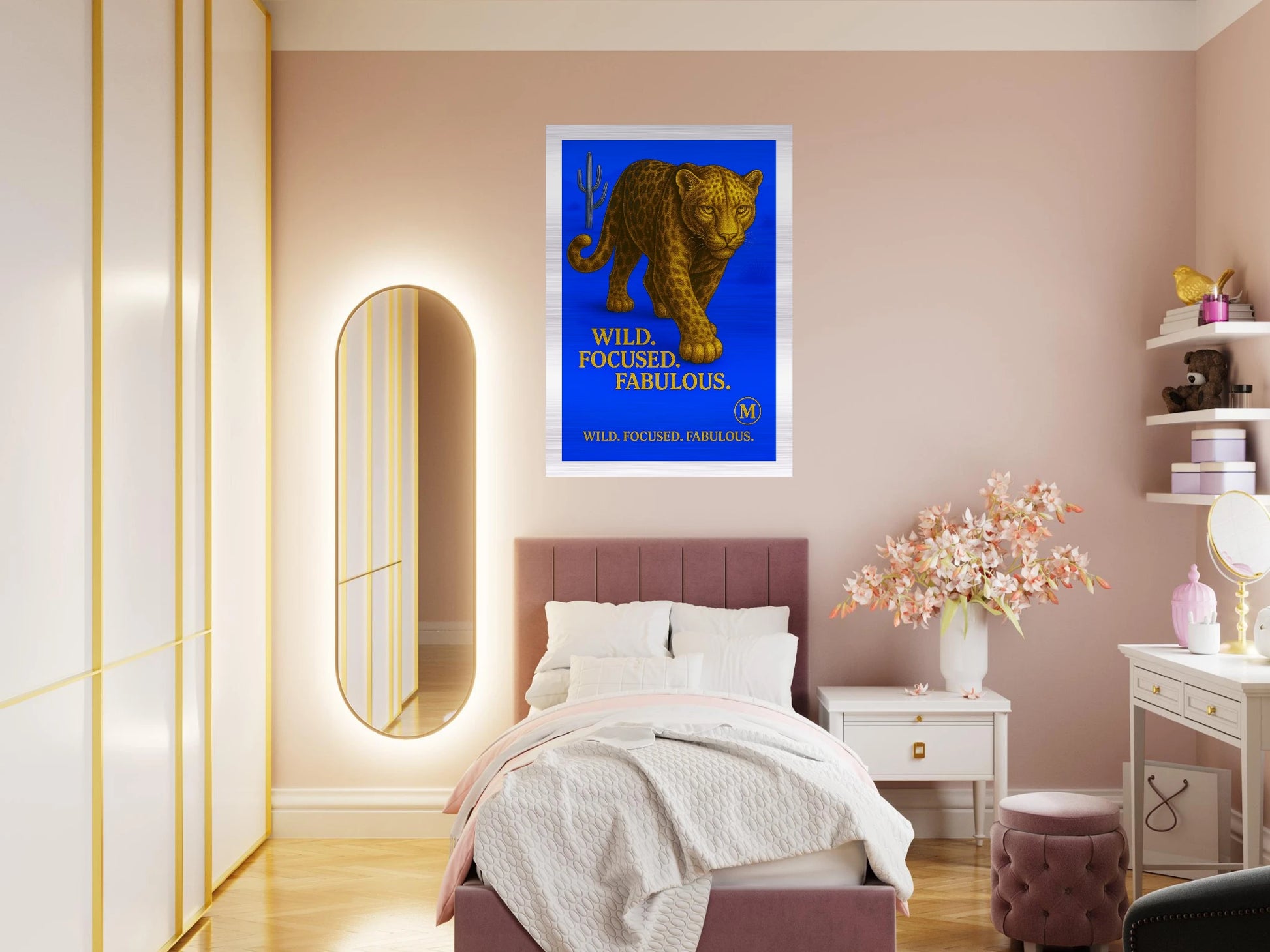 Golden Panther bleu backgroud with quote wild focused fabulous Match Wall  eges Art brushed aluminum