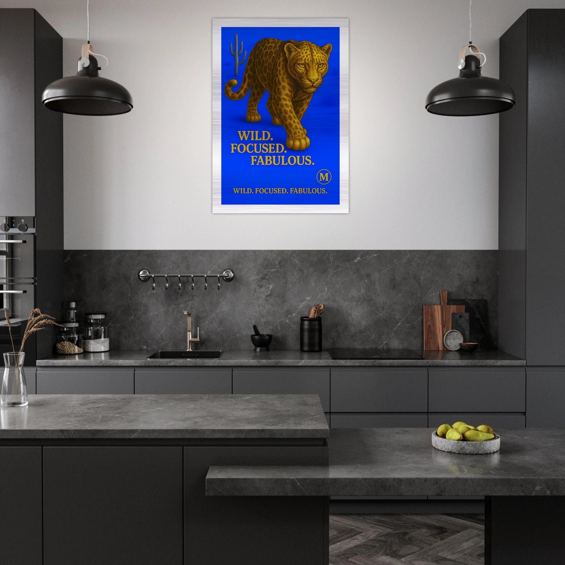 Golden Panther bleu backgroud with quote wild focused fabulous Match Wall  eges Art brushed aluminum
