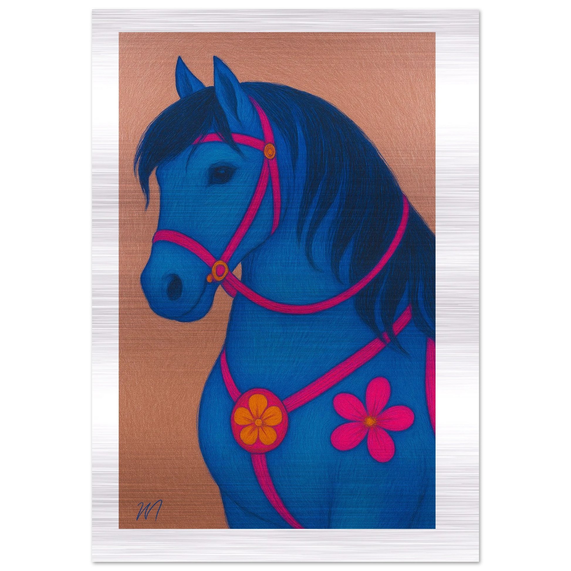 Rose golden horse brushed aluminum wall art - opulent wildlife statement piece by MATCH Wall Art