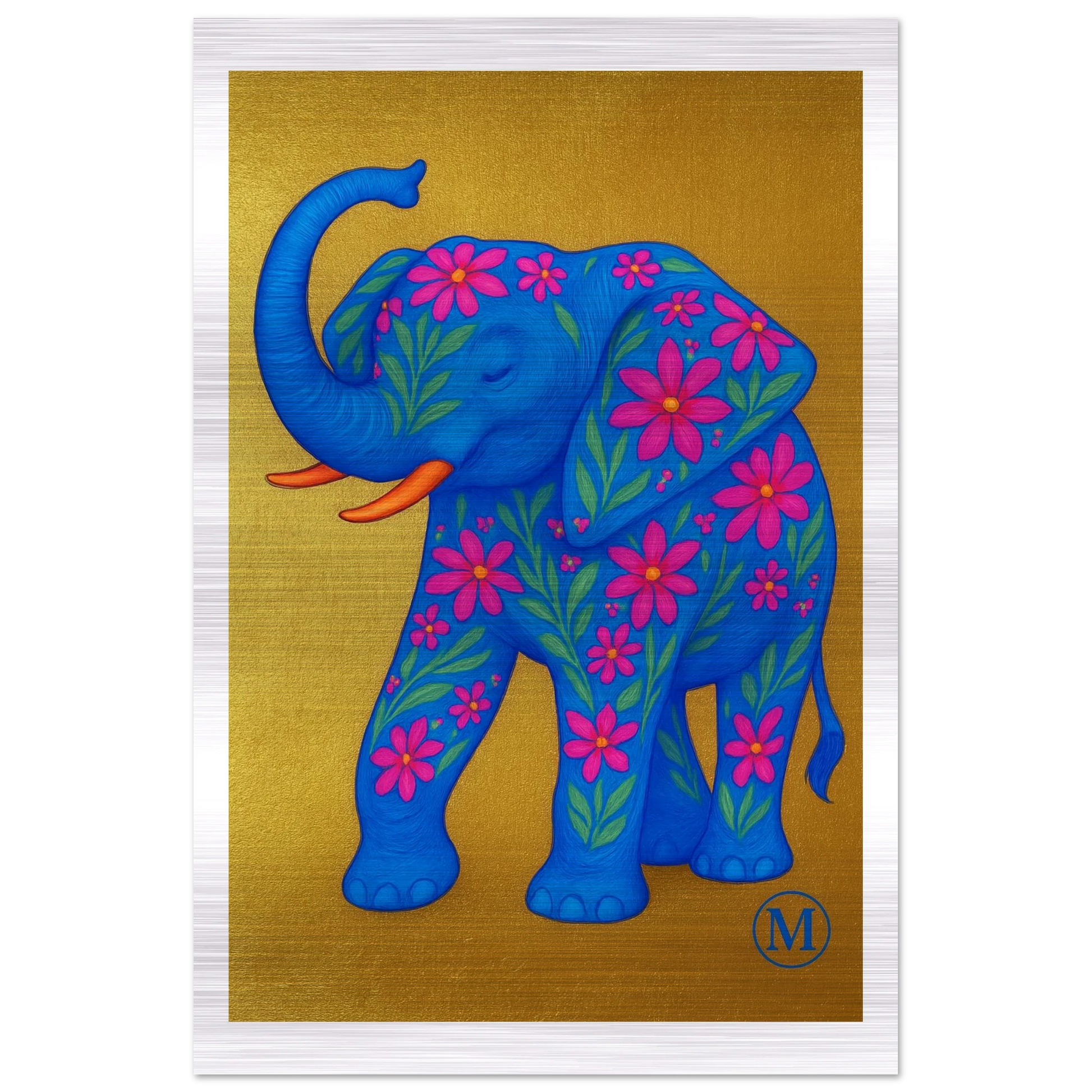 Golden flowered elephant with golden background edges. the wall art from MATCH Panther Collection